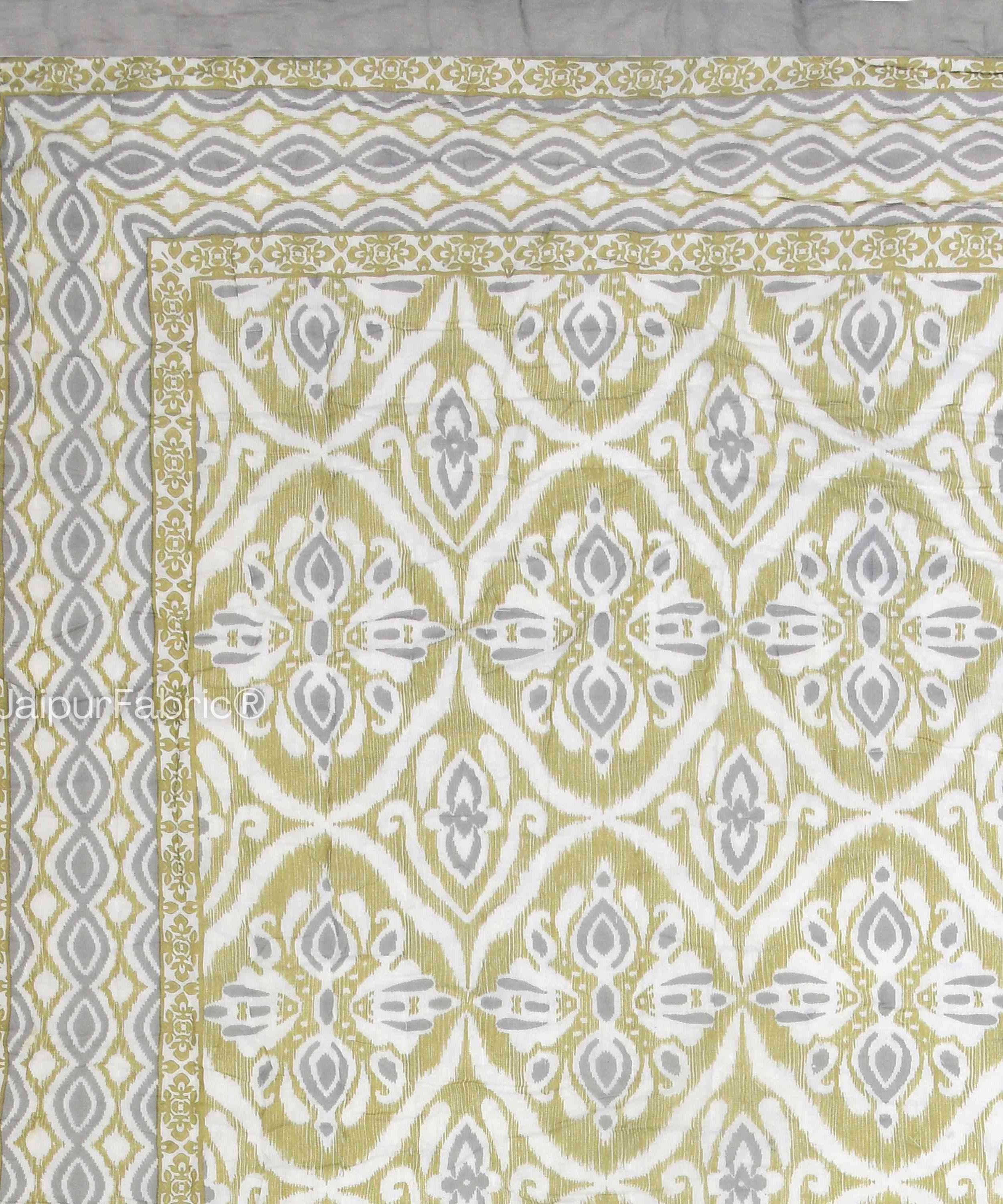 Saffron Splendor Reversible Double Bed Quilt Rajai with Ornate Geometric Charms Design