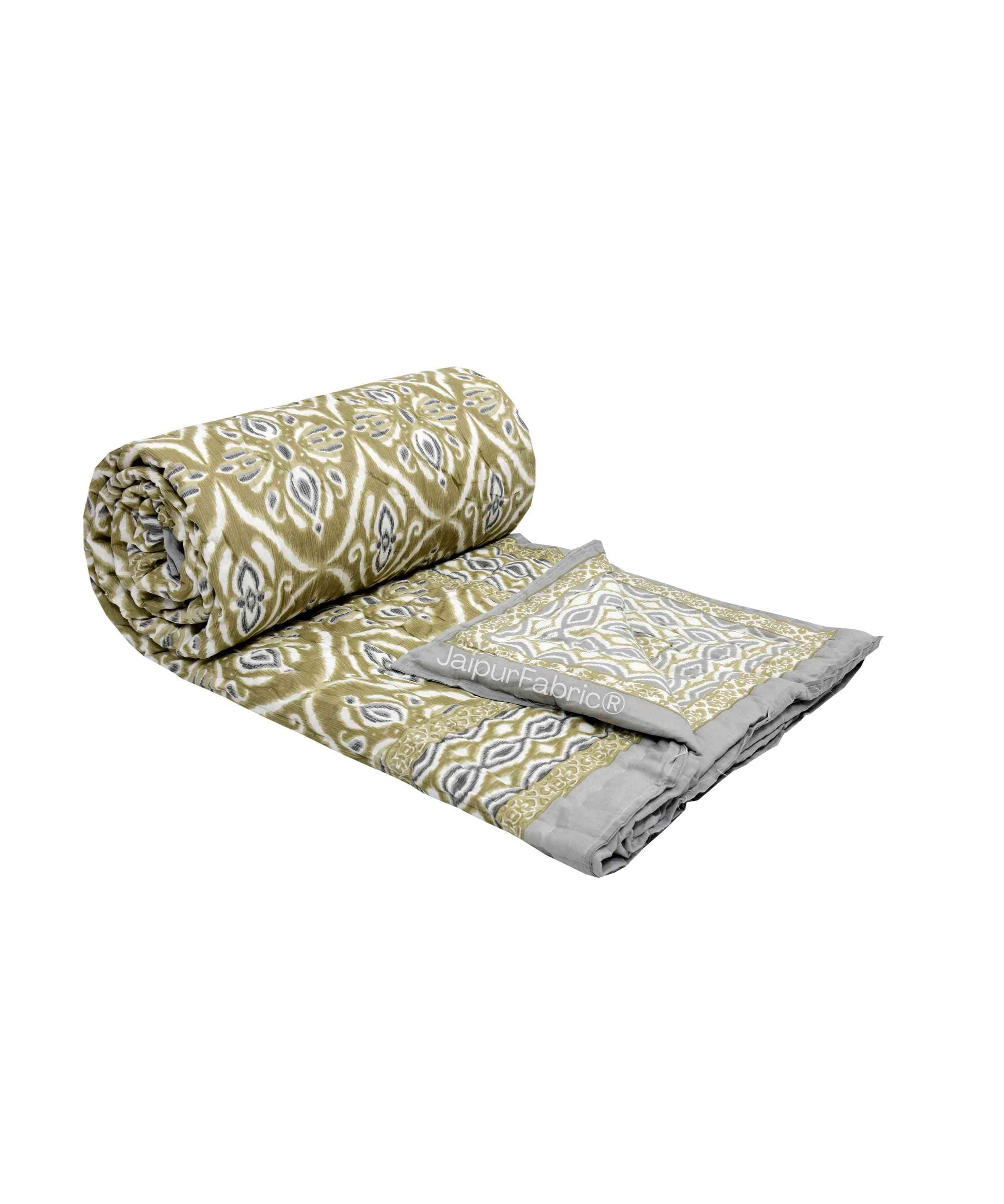 Saffron Splendor Reversible Double Bed Quilt Rajai with Ornate Geometric Charms Design