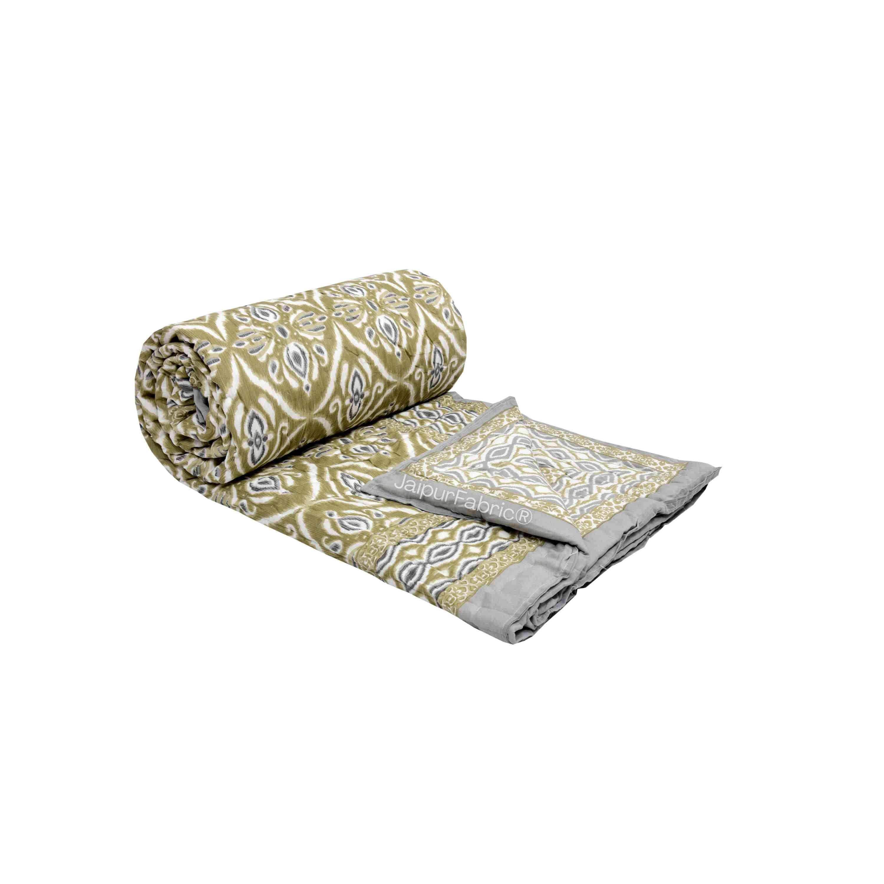 Saffron Splendor Reversible Double Bed Quilt Rajai with Ornate Geometric Charms Design