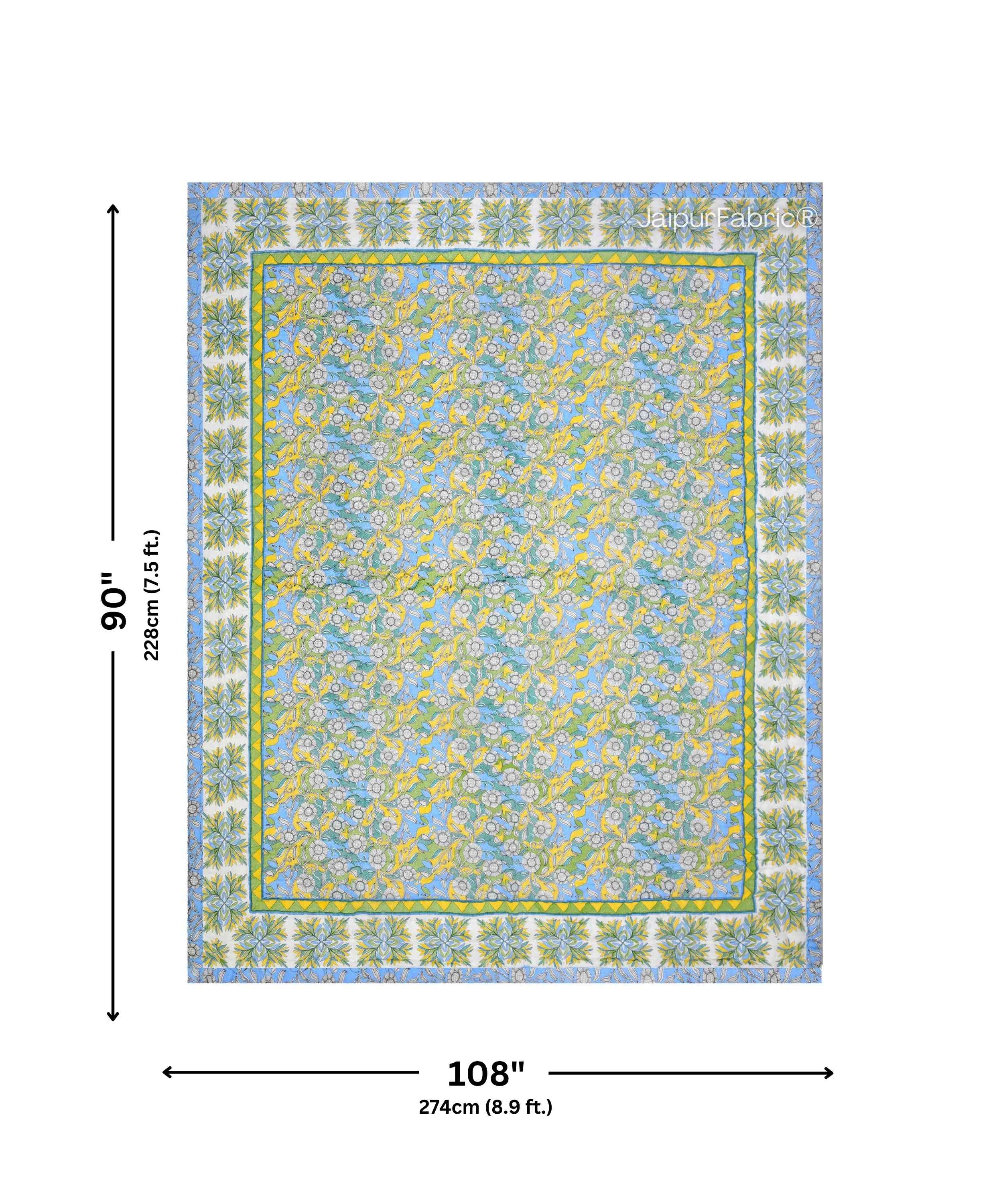 Tropical Dreamscape Blue & Green with Lush Floral Patterns Reversible Quilt Double Bed Rajai