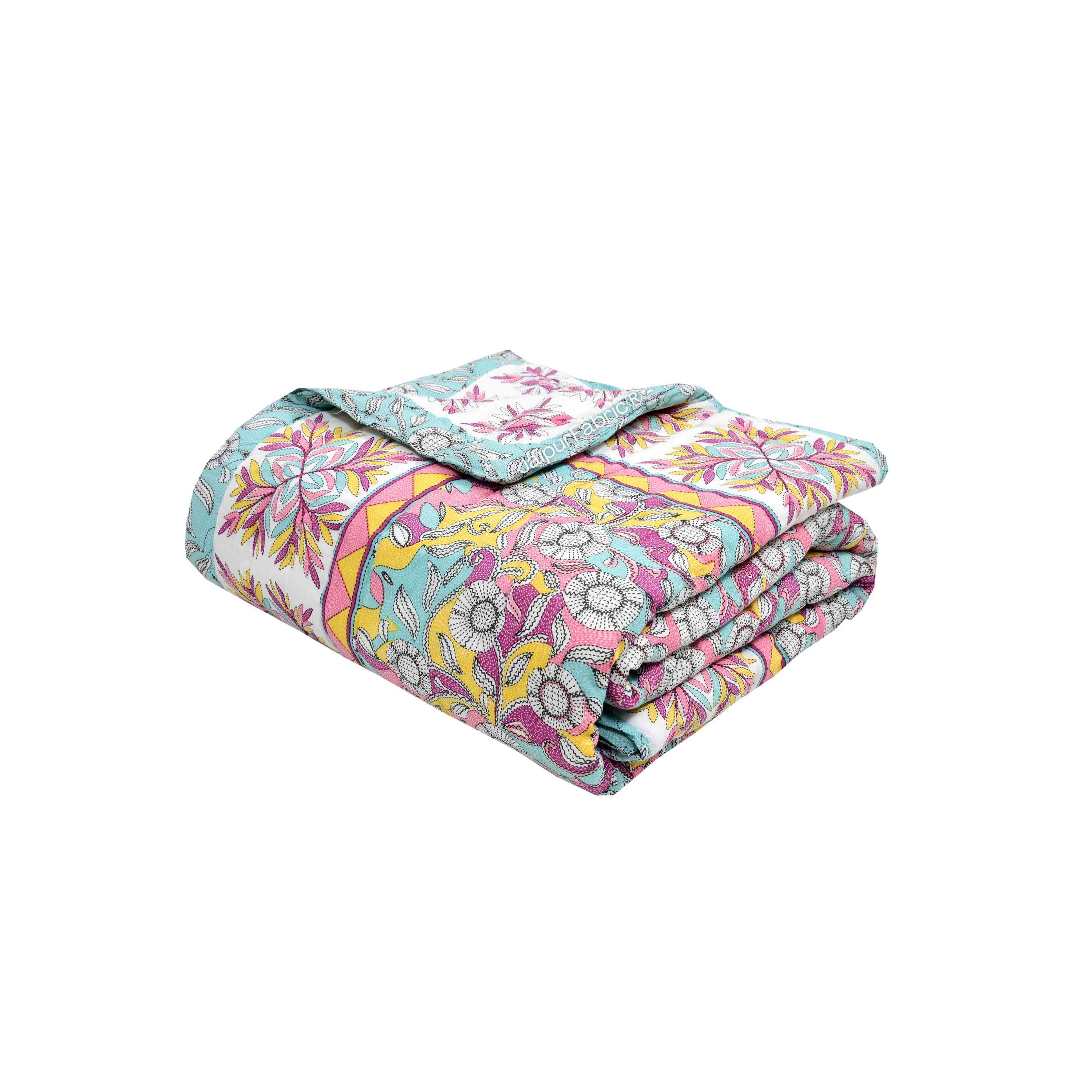 Tropical Dreamscape Colorful Lush Floral Patterns Reversible Quilt Double Bed Rajai