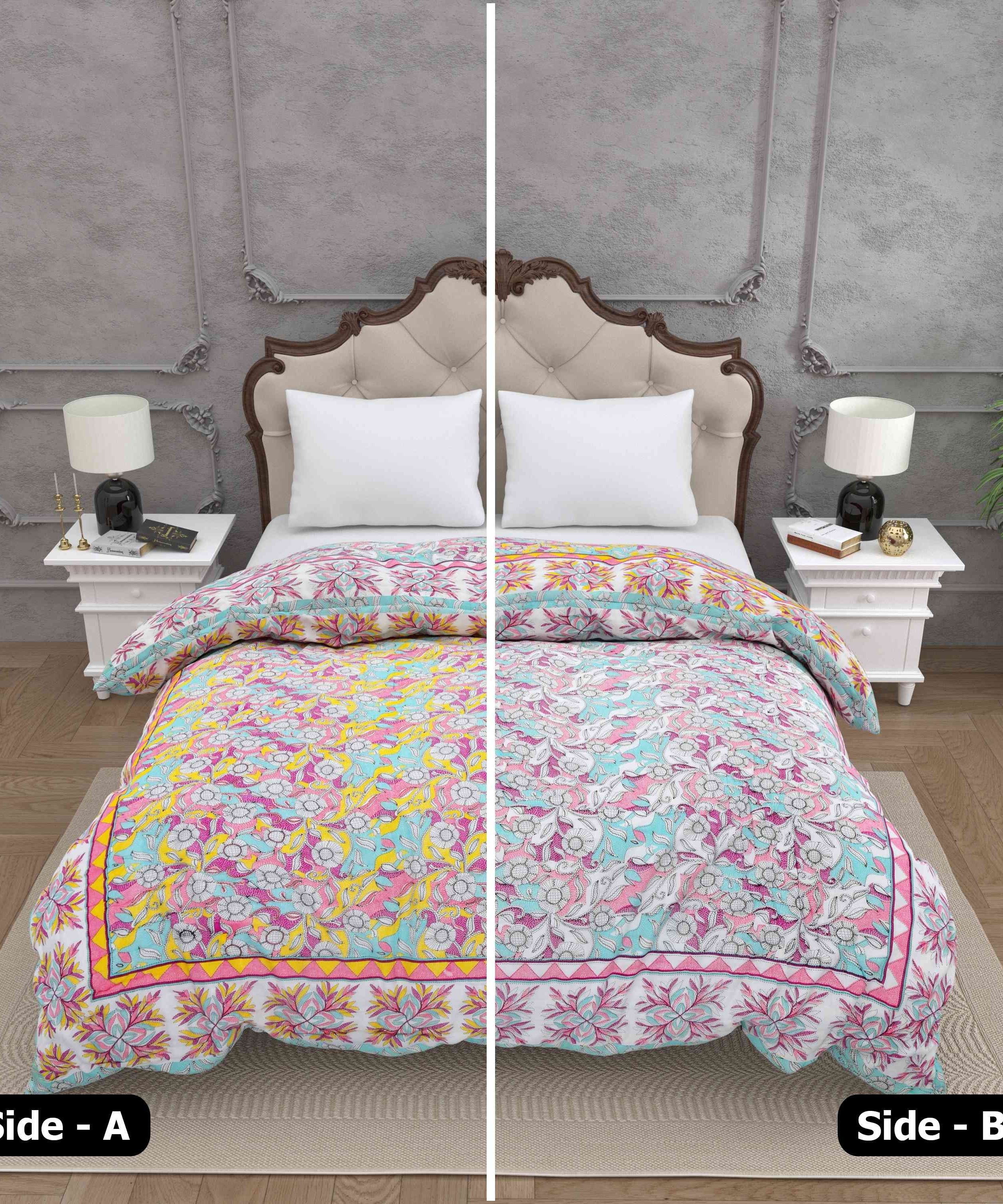 Tropical Dreamscape Colorful Lush Floral Patterns Reversible Quilt Double Bed Rajai