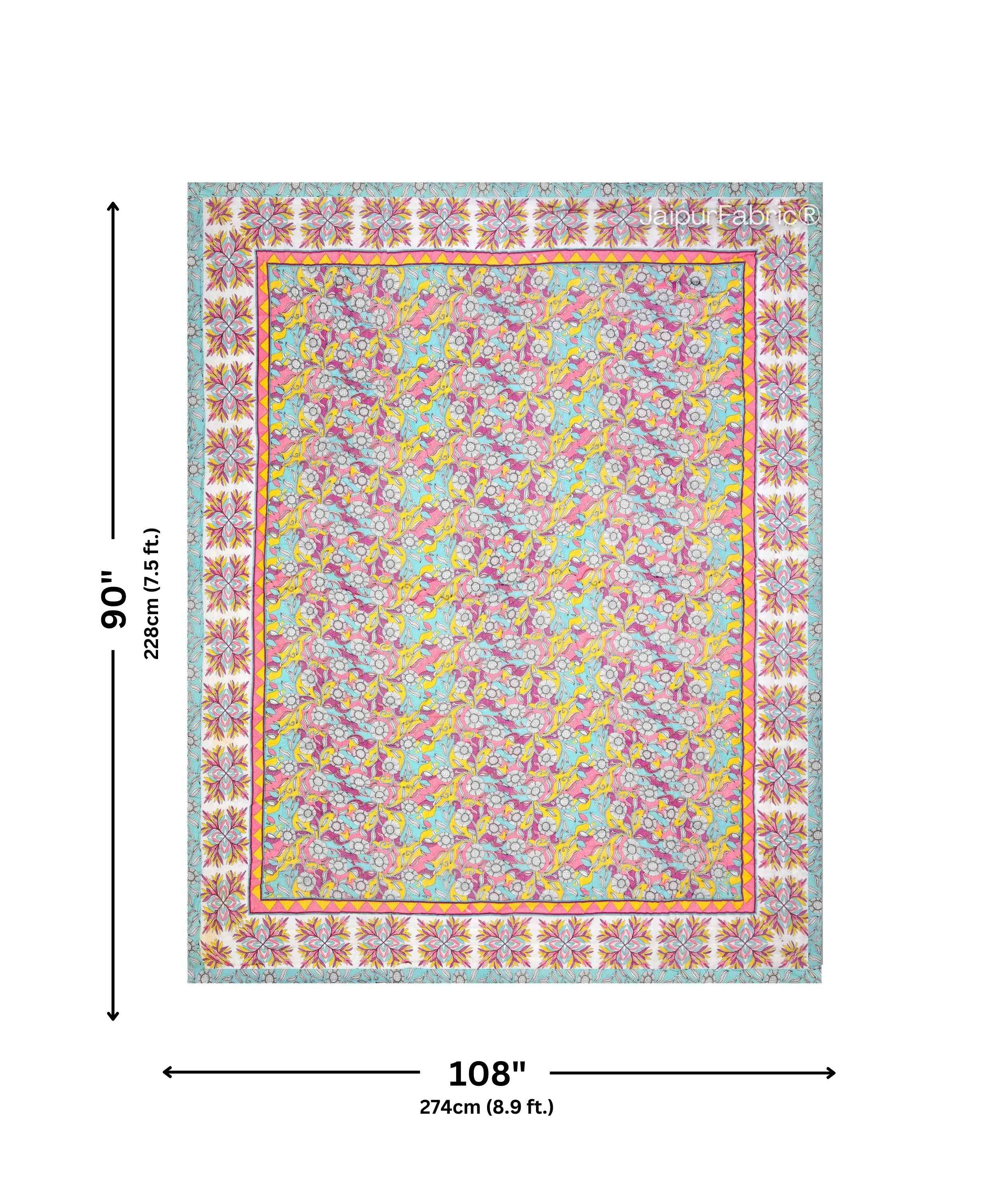 Tropical Dreamscape Colorful Lush Floral Patterns Reversible Quilt Double Bed Rajai