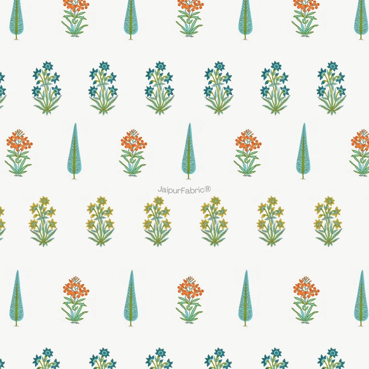 Jaipur Mela Hand Block Printed Sea Green Trees and Flowers Double Bed Quilt