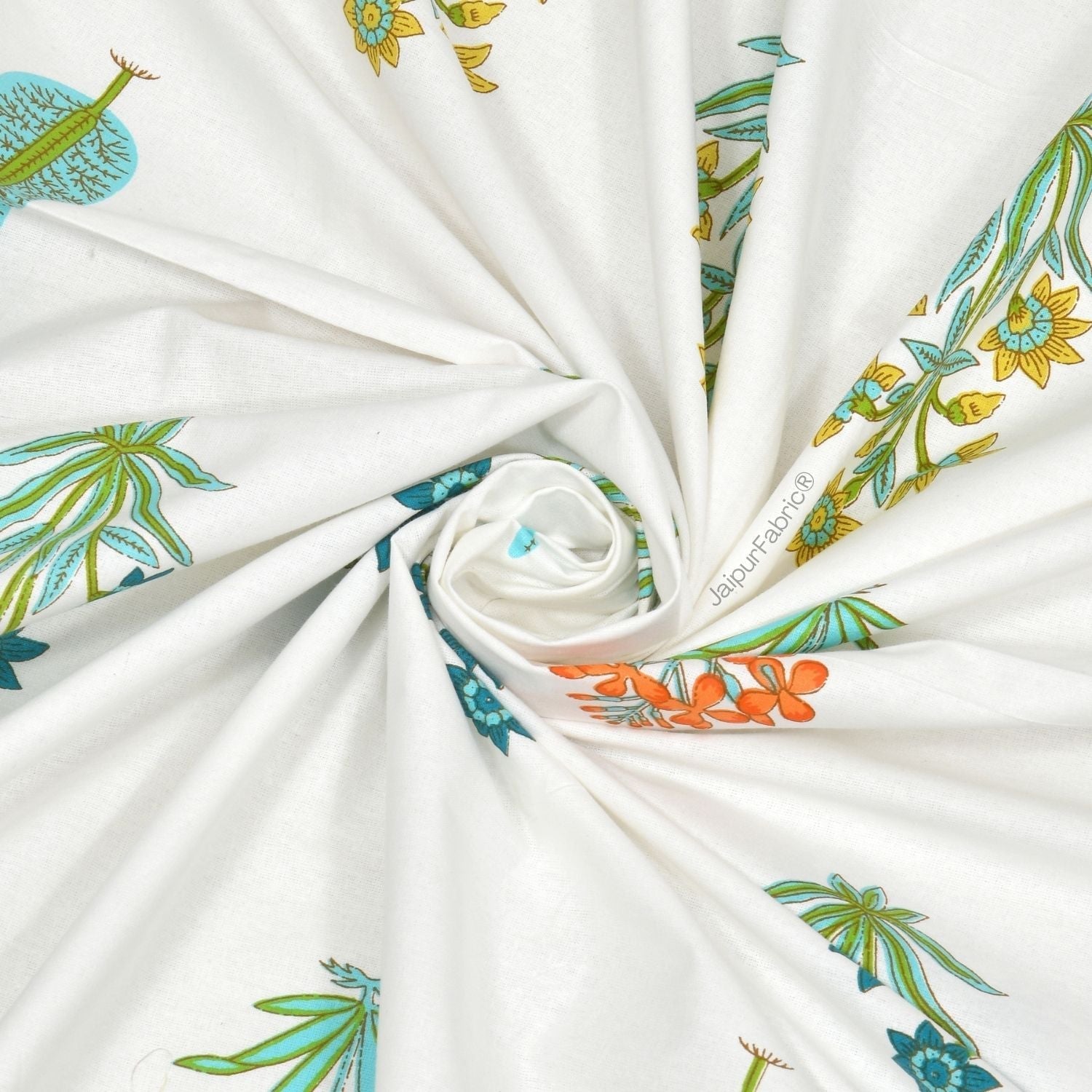 Jaipur Mela Hand Block Printed Sea Green Trees and Flowers Double Bed Quilt