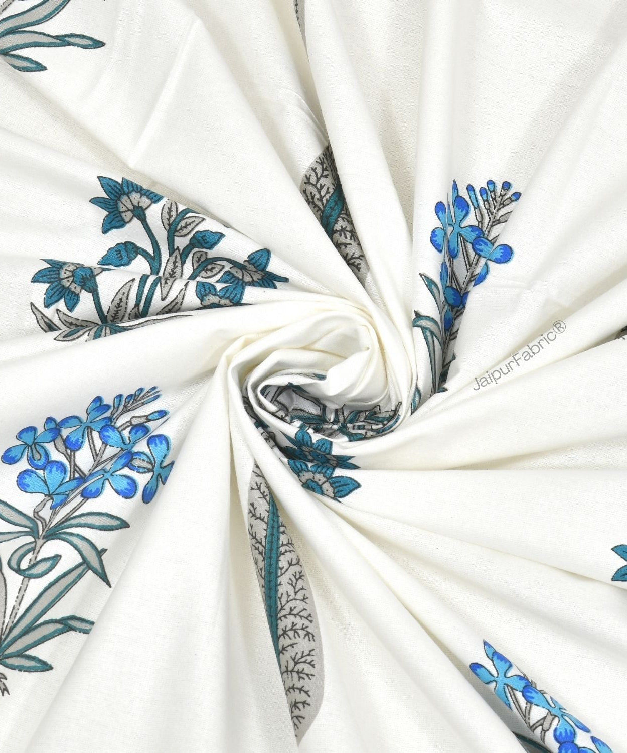 India Blocks of Red Blue Flowers Grey Leaves Block Printed Double Bed Quilt