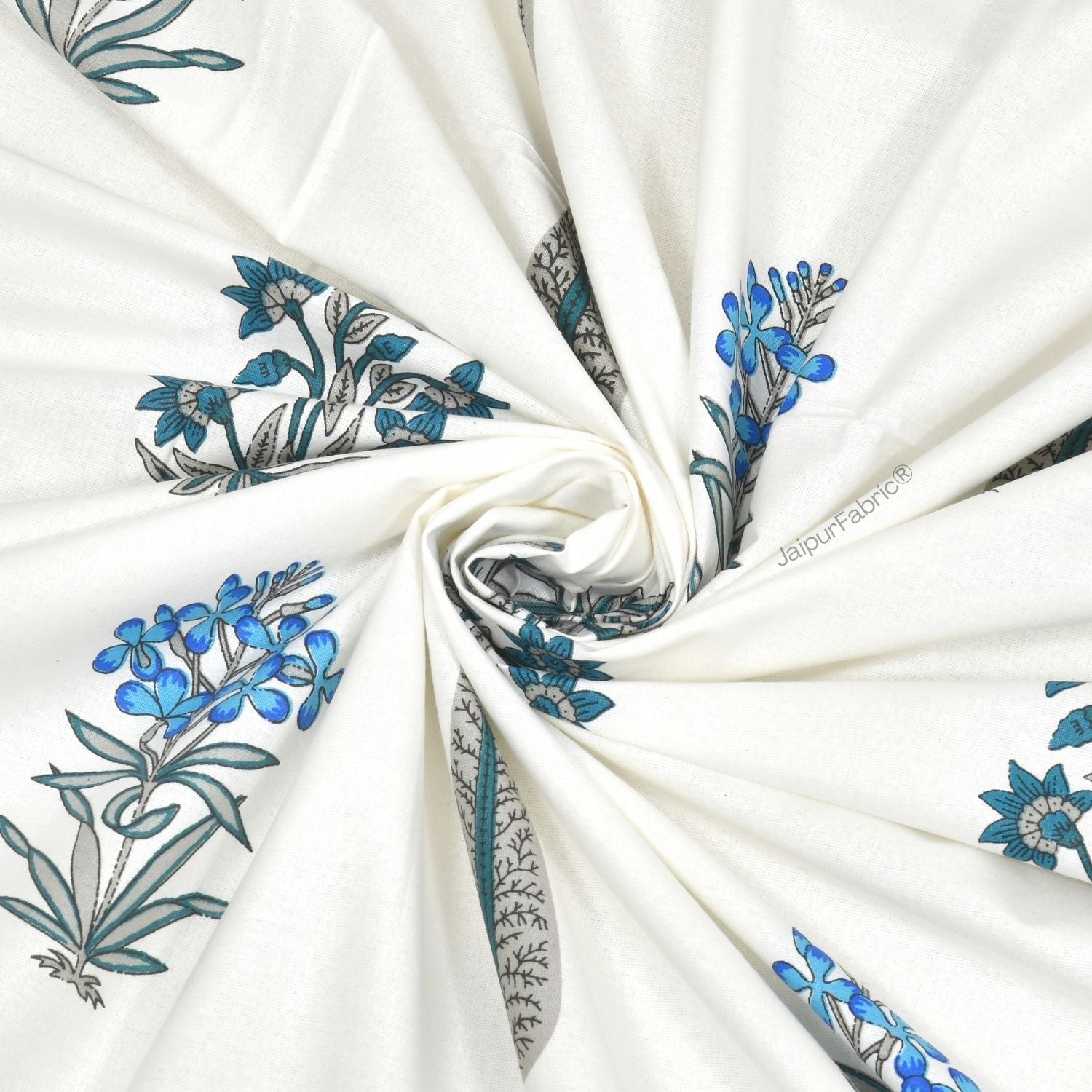 India Blocks of Red Blue Flowers Grey Leaves Block Printed Double Bed Quilt