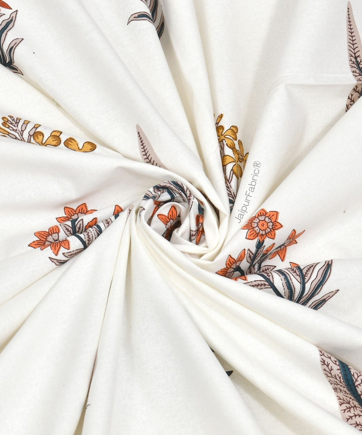 Pink Mustard Flowers Brown Leaves Jaipur Dharohar Boota Print Double Bed Quilt