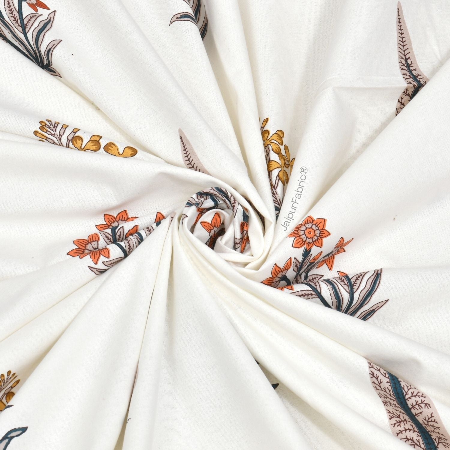 Pink Mustard Flowers Brown Leaves Jaipur Dharohar Boota Print Double Bed Quilt