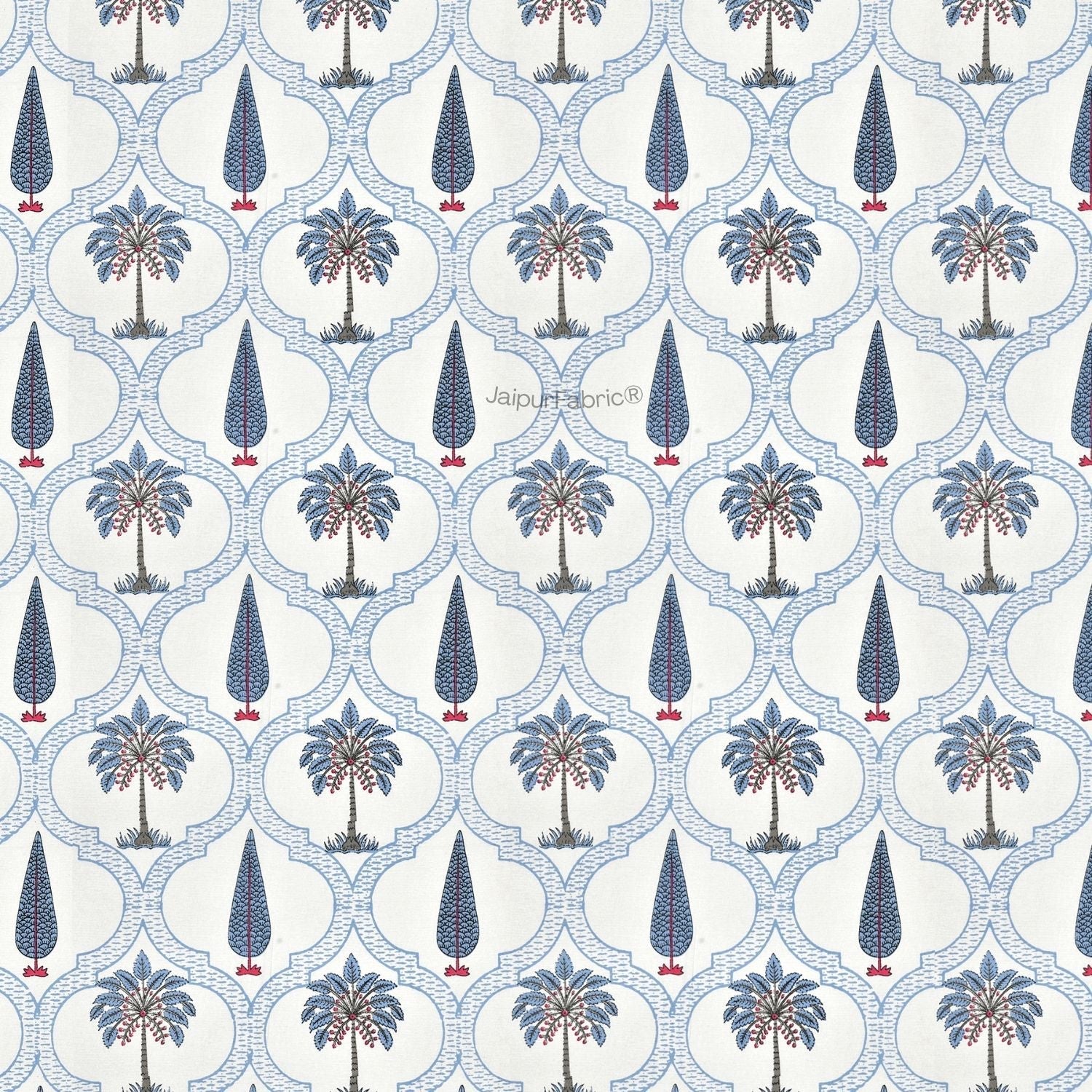 Jaipur Mela Hand Block Printed Blue Trees and Flowers Double Bed Quilt