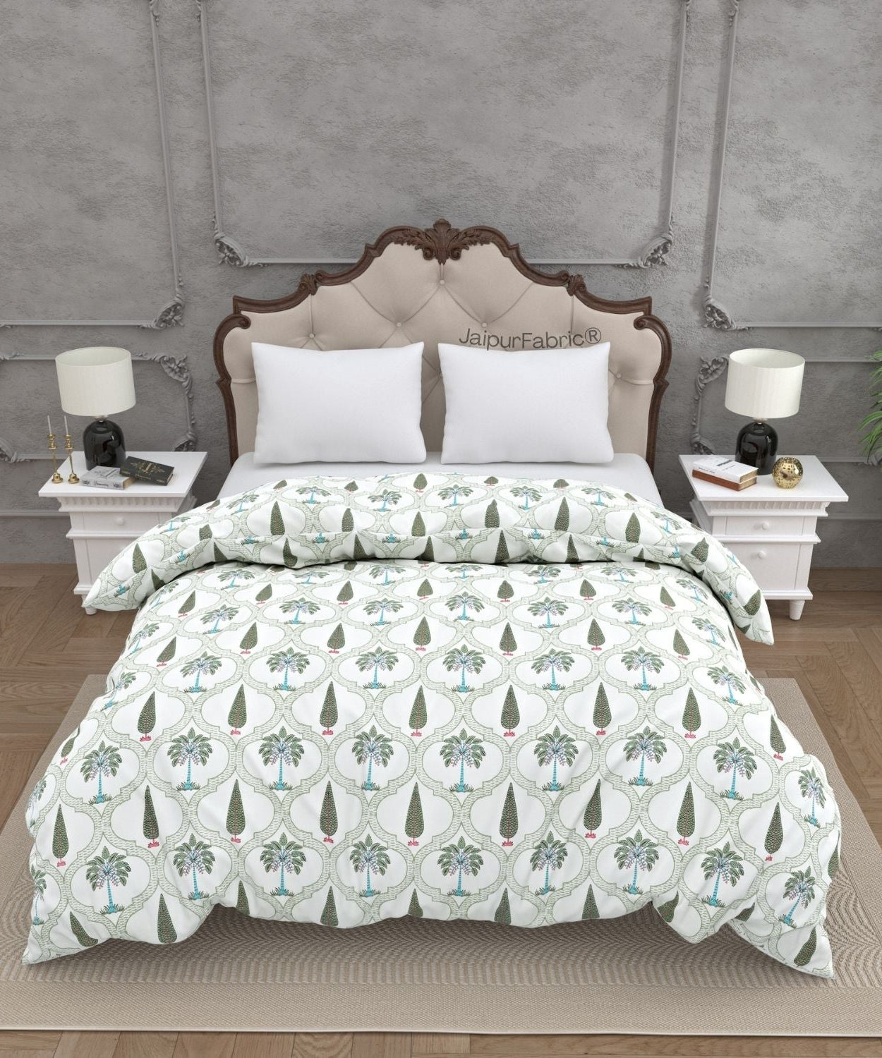 Hand Block Printroots Printed Double Bed Quilt with Intricate Floral Designs