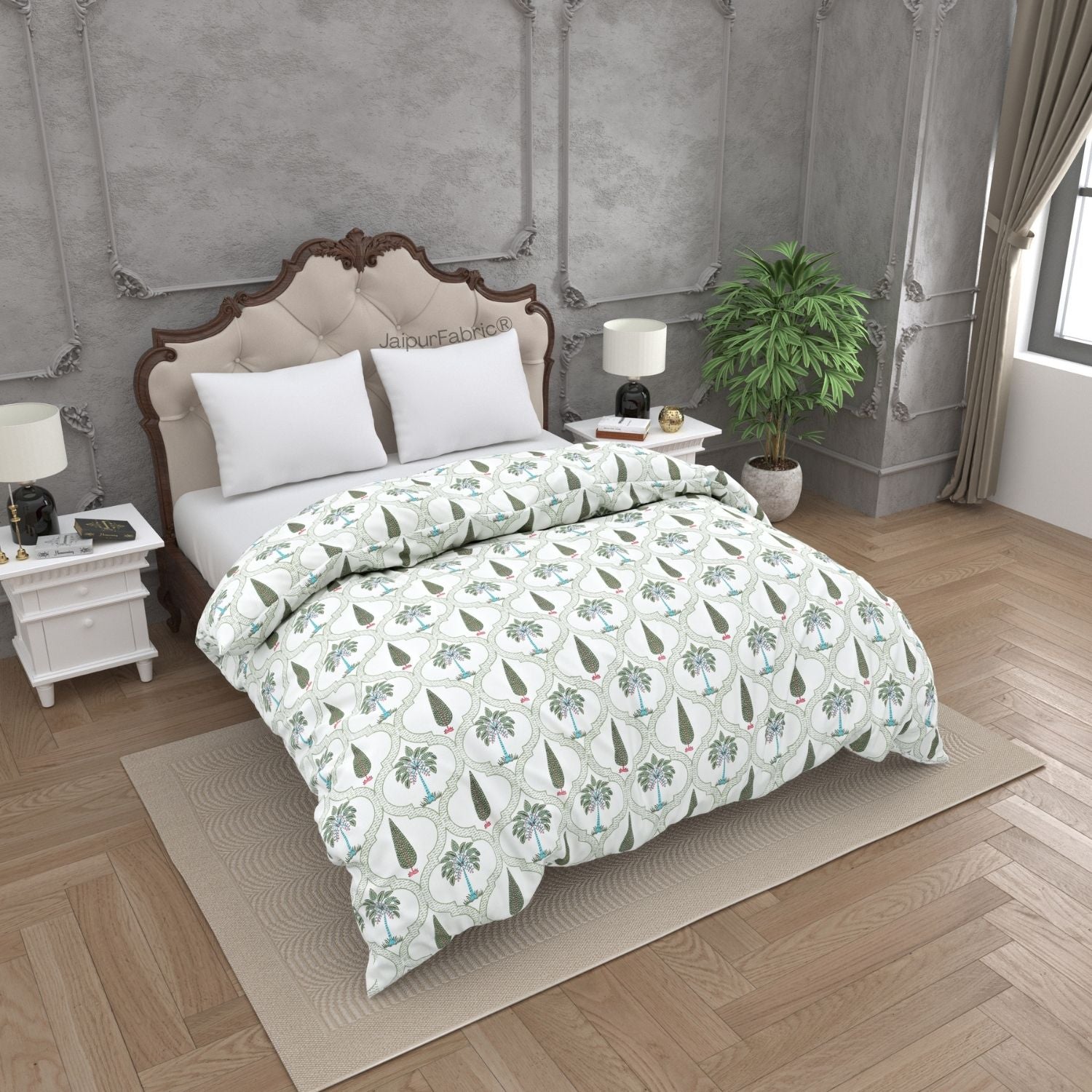 Hand Block Printroots Printed Double Bed Quilt with Intricate Floral Designs