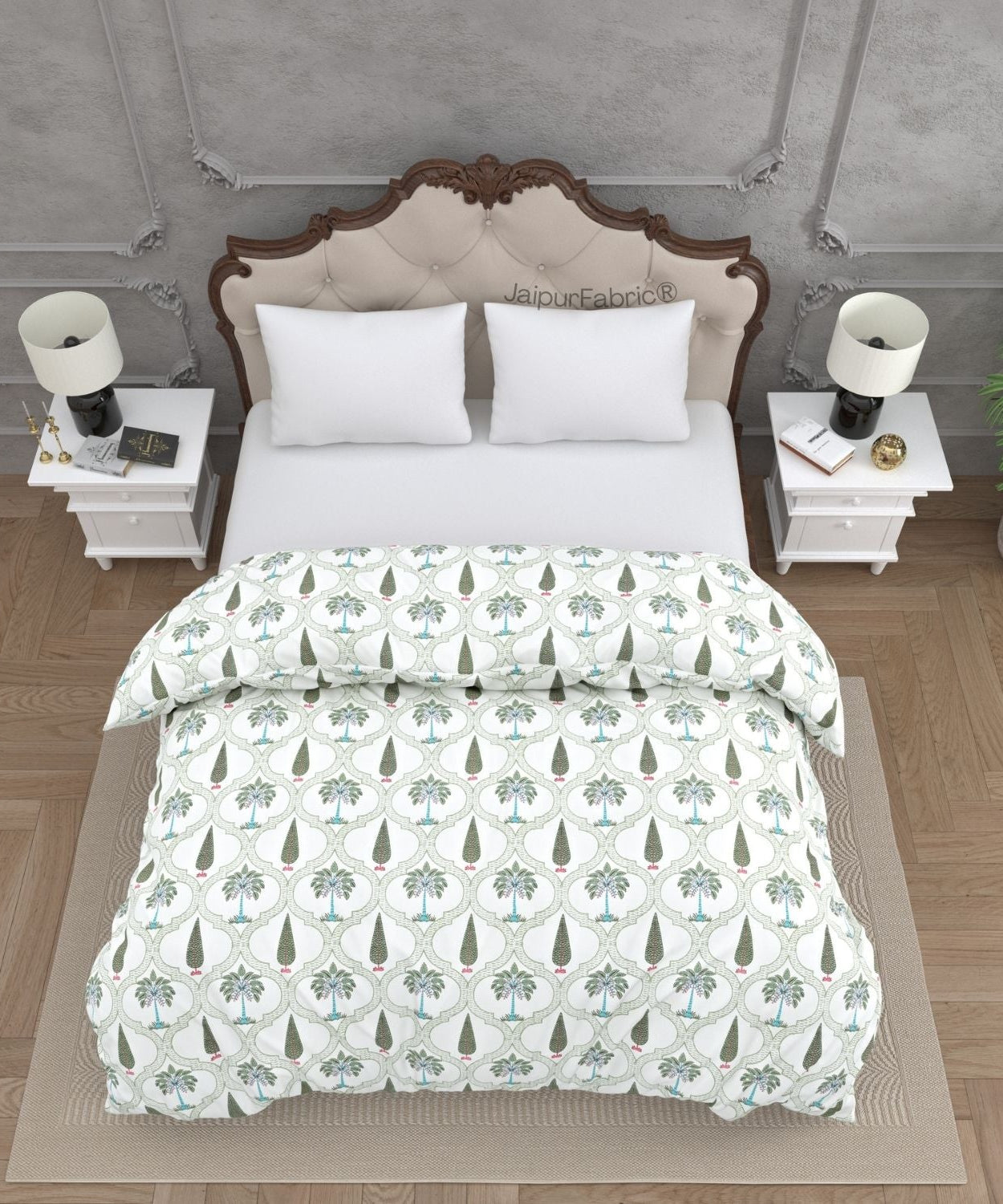 Hand Block Printroots Printed Double Bed Quilt with Intricate Floral Designs