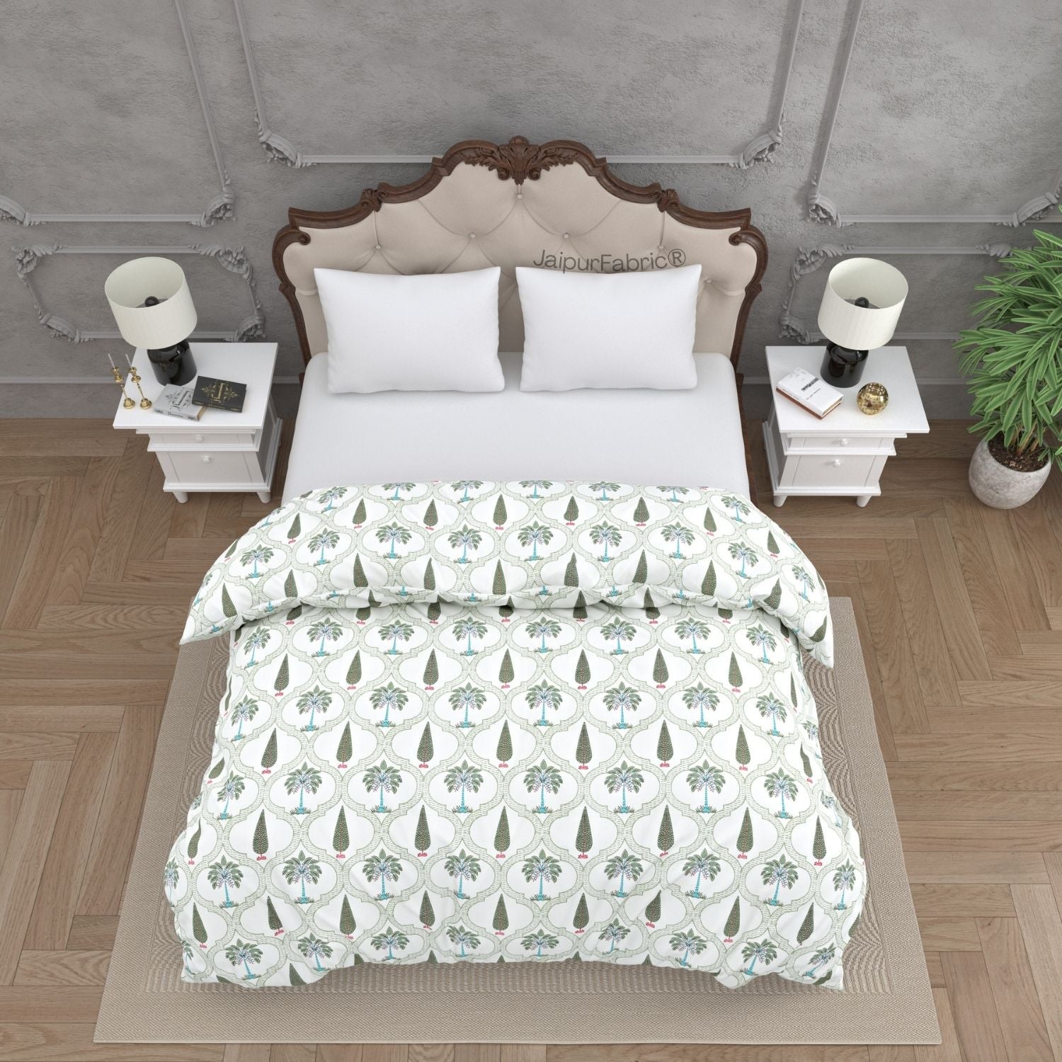 Hand Block Printroots Printed Double Bed Quilt with Intricate Floral Designs