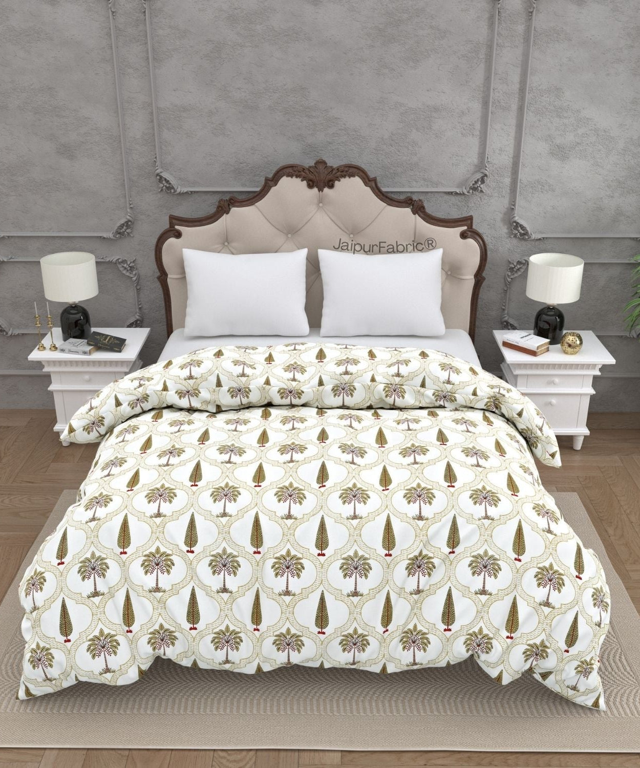 Pinklay Mocha Brown Delight Floral Jaipuri Hand Block Print Double Bed Quilt