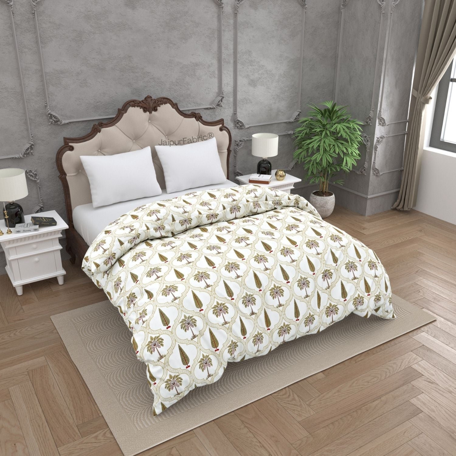 Pinklay Mocha Brown Delight Floral Jaipuri Hand Block Print Double Bed Quilt