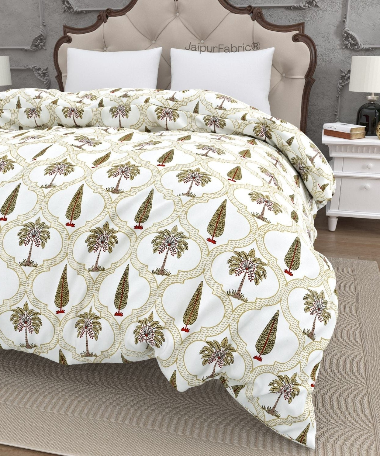 Pinklay Mocha Brown Delight Floral Jaipuri Hand Block Print Double Bed Quilt