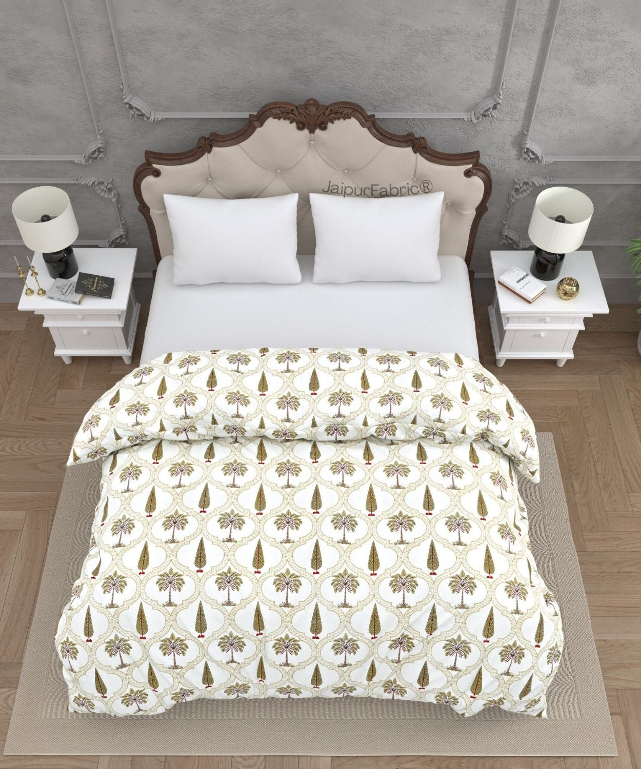 Pinklay Mocha Brown Delight Floral Jaipuri Hand Block Print Double Bed Quilt