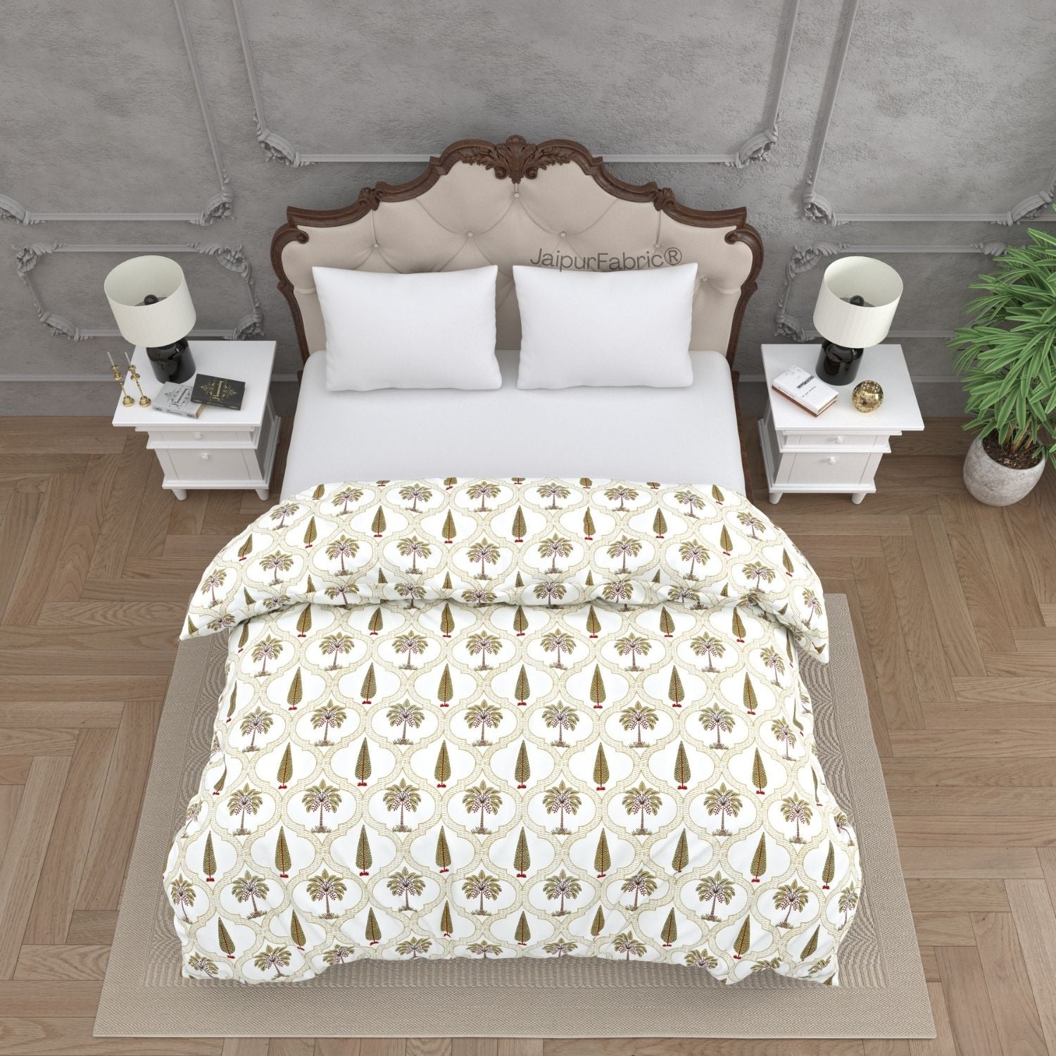 Pinklay Mocha Brown Delight Floral Jaipuri Hand Block Print Double Bed Quilt