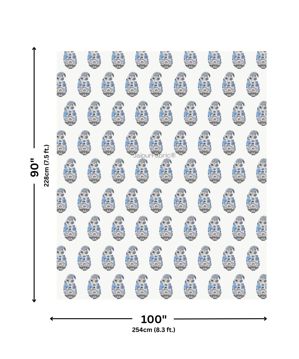 Floral Blue Indian Kairi Design Pinar Block Hand Block Printed Double Bed Quilt