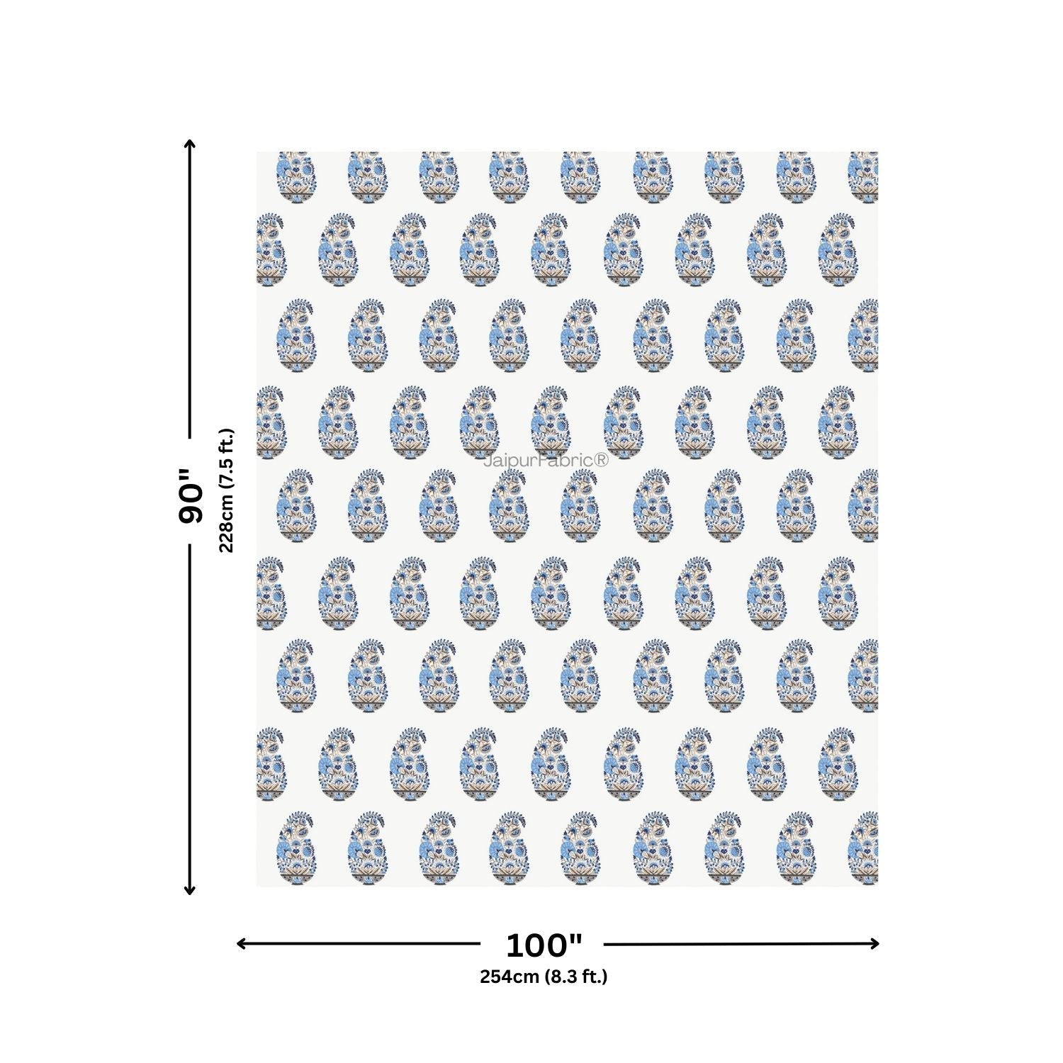 Floral Blue Indian Kairi Design Pinar Block Hand Block Printed Double Bed Quilt