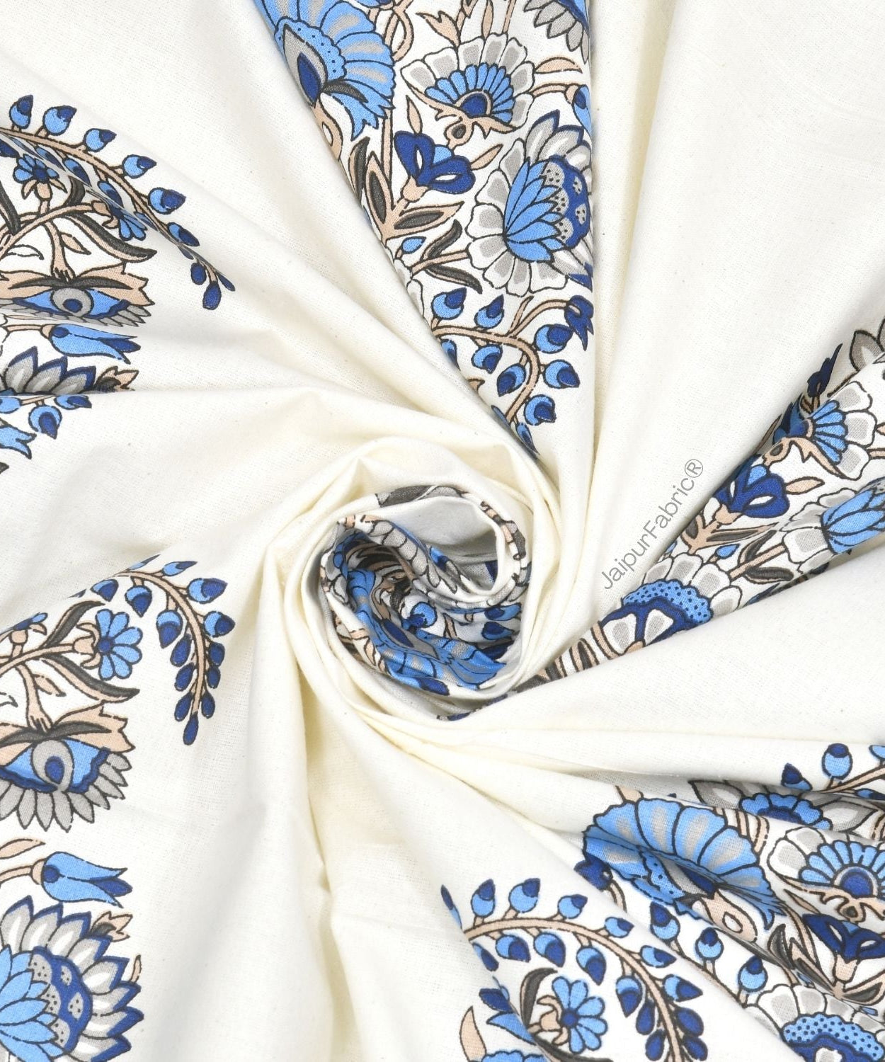 Floral Blue Indian Kairi Design Pinar Block Hand Block Printed Double Bed Quilt