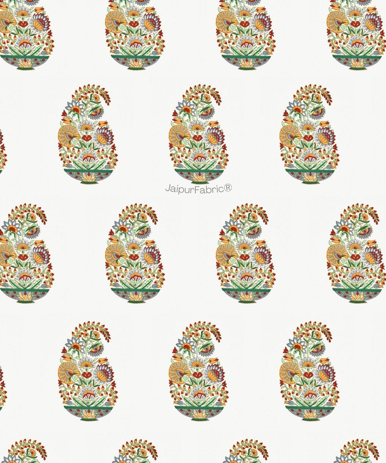 Hand Block Printed Double Bed Quilt Floral Valley Bunai Pattern Indian Kairi Design Double Bed Quilt