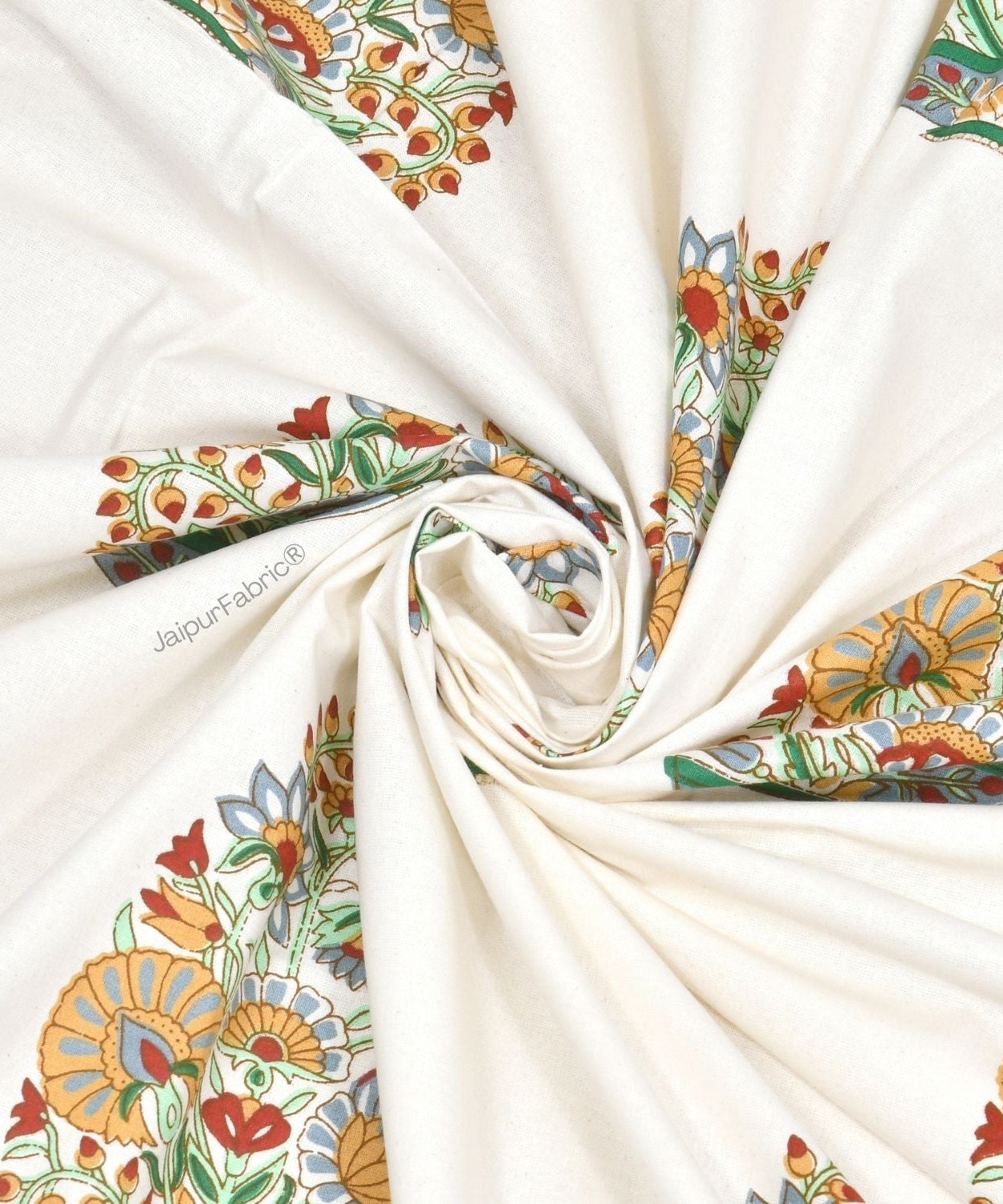 Hand Block Printed Double Bed Quilt Floral Valley Bunai Pattern Indian Kairi Design Double Bed Quilt