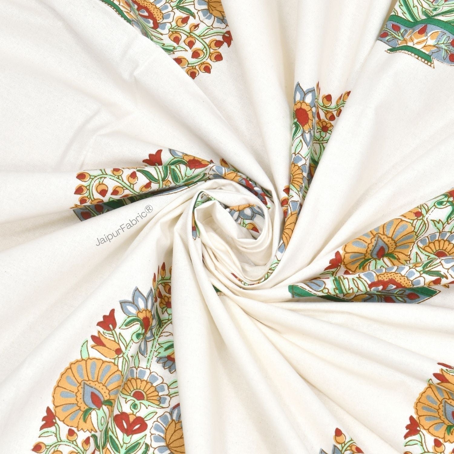 Hand Block Printed Double Bed Quilt Floral Valley Bunai Pattern Indian Kairi Design Double Bed Quilt