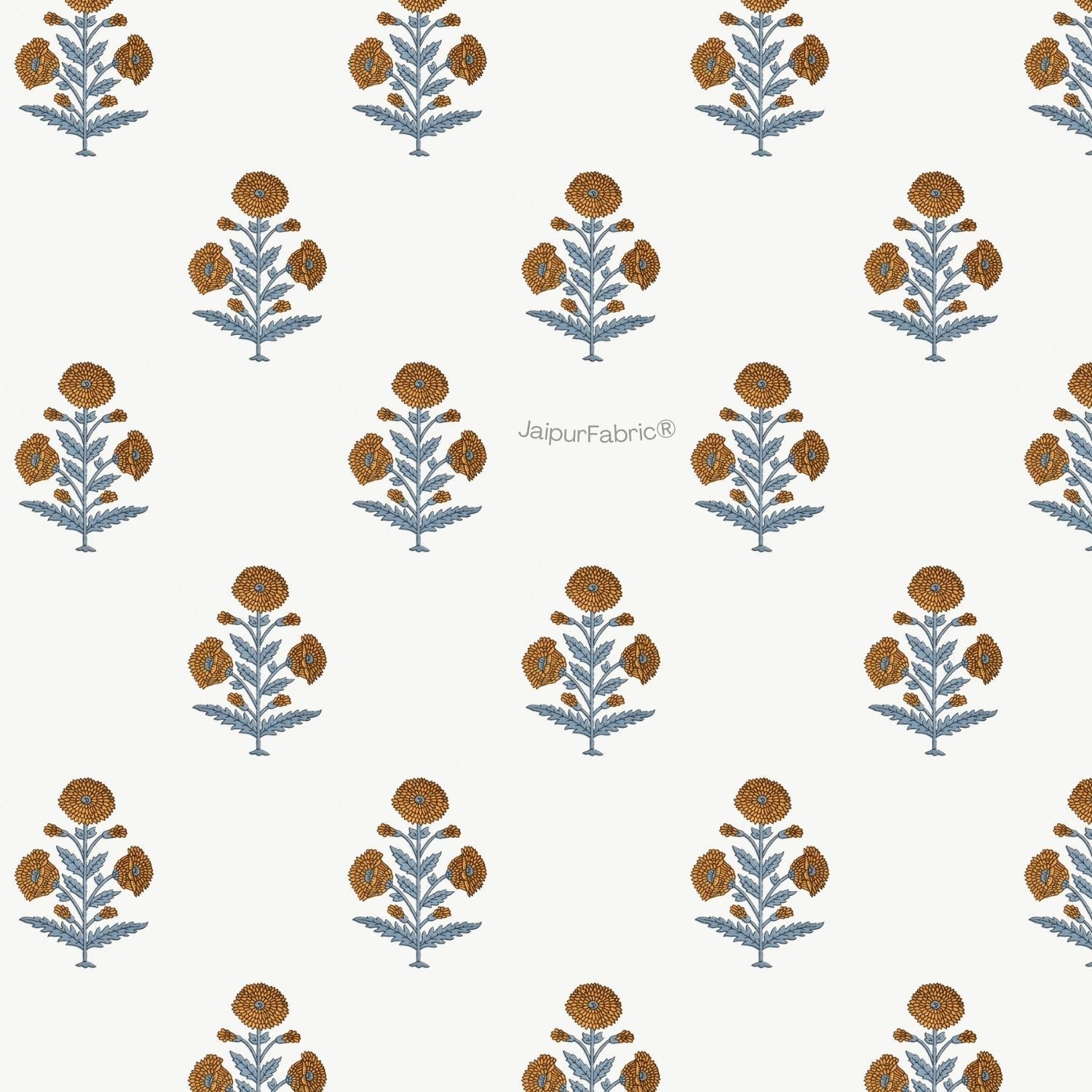 Classic Floral Boota Hand Block Printed Double Bed Quilt with Marigold Flower and Grey Leaves