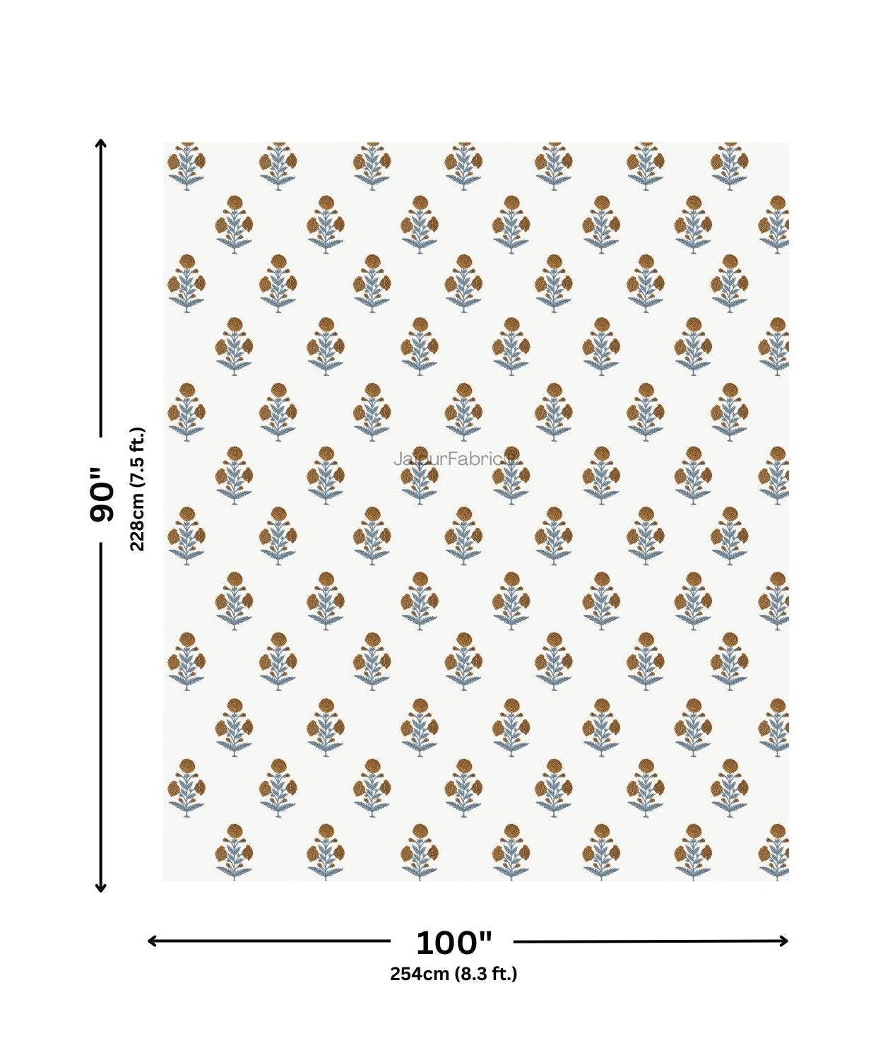 Classic Floral Boota Hand Block Printed Double Bed Quilt with Marigold Flower and Grey Leaves