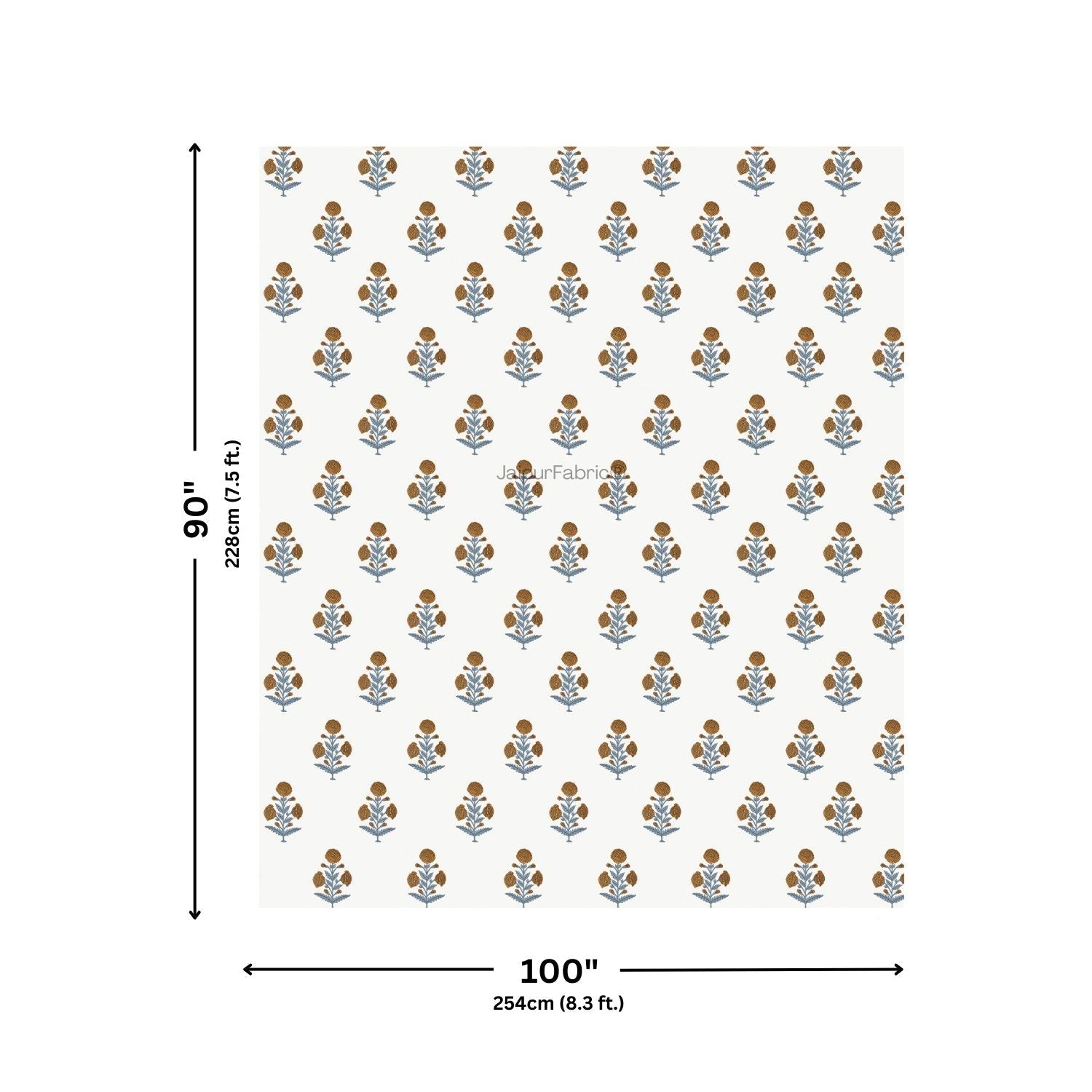 Classic Floral Boota Hand Block Printed Double Bed Quilt with Marigold Flower and Grey Leaves