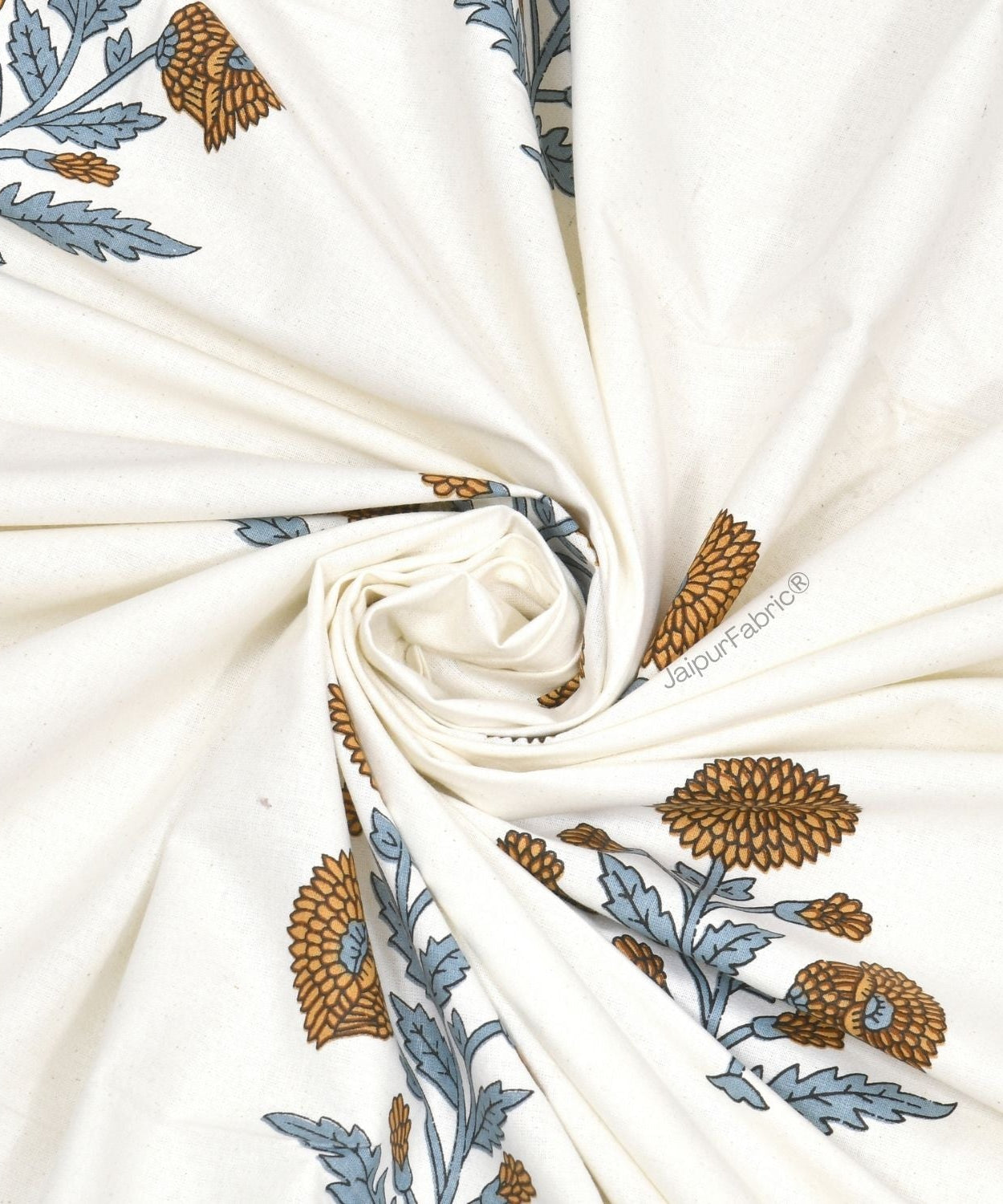 Classic Floral Boota Hand Block Printed Double Bed Quilt with Marigold Flower and Grey Leaves