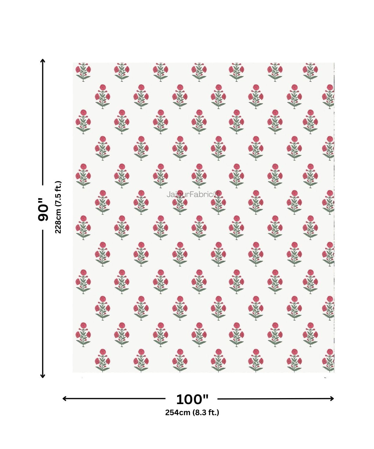 Ocean Enclave Handblock Red Flowers and Green Leaves Double Bed Quilt