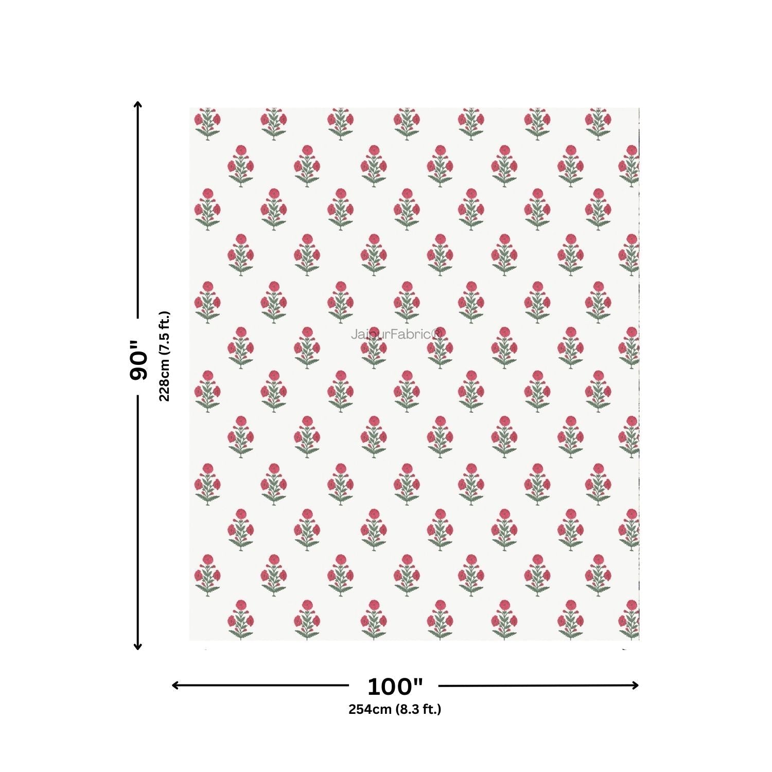Ocean Enclave Handblock Red Flowers and Green Leaves Double Bed Quilt