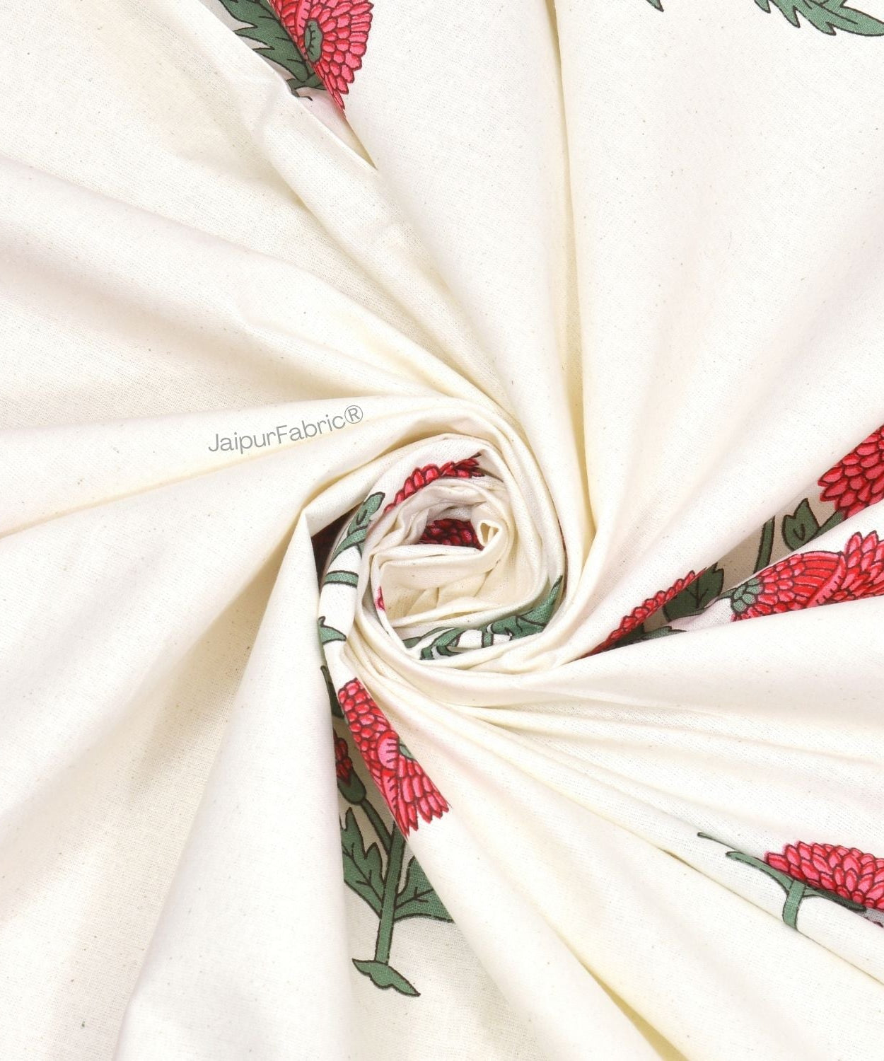 Ocean Enclave Handblock Red Flowers and Green Leaves Double Bed Quilt