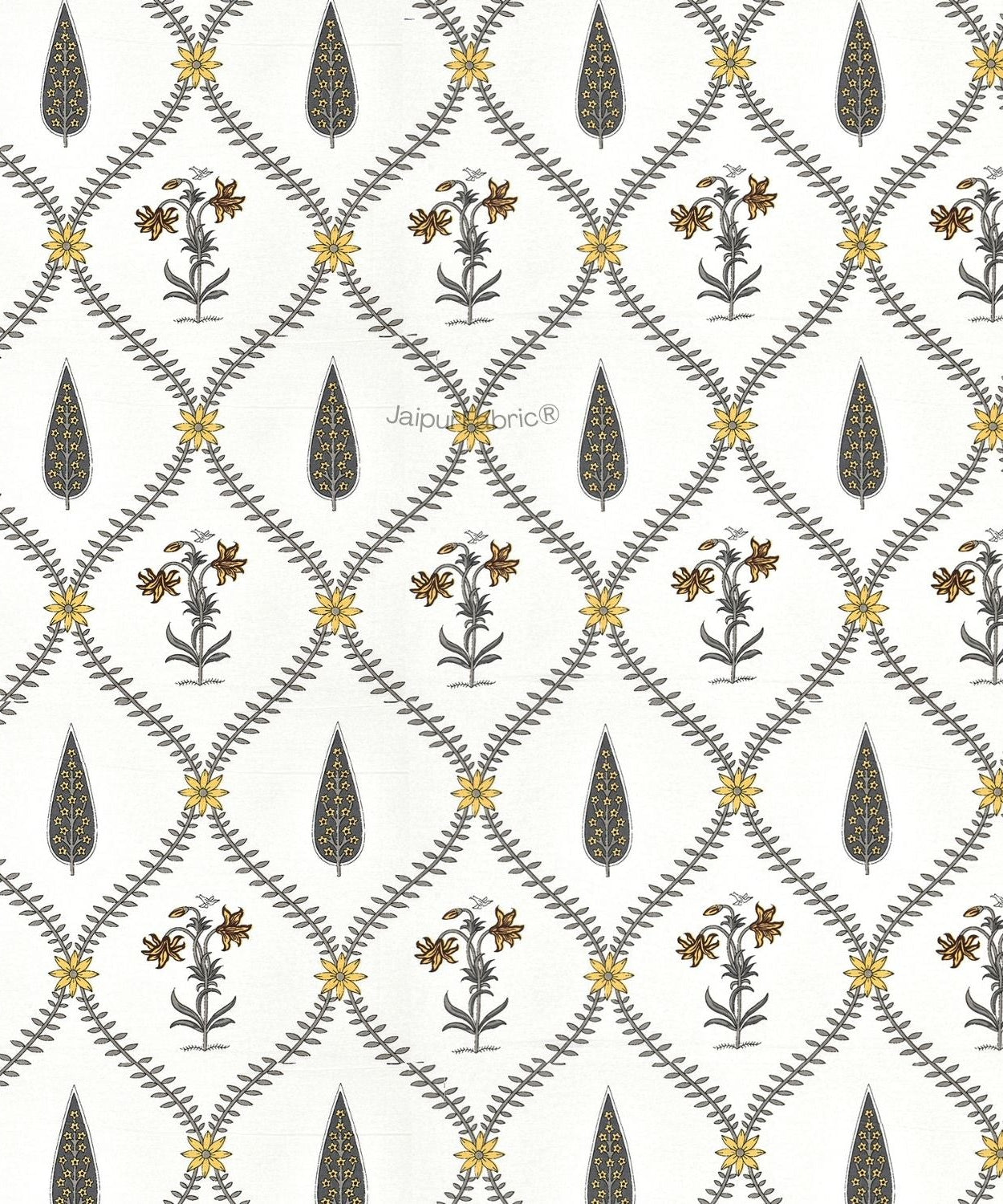 Beautiful Yellow & Grey Pookalam Floral Symphony Rihaa Handblock Printed Double Bed Quilt