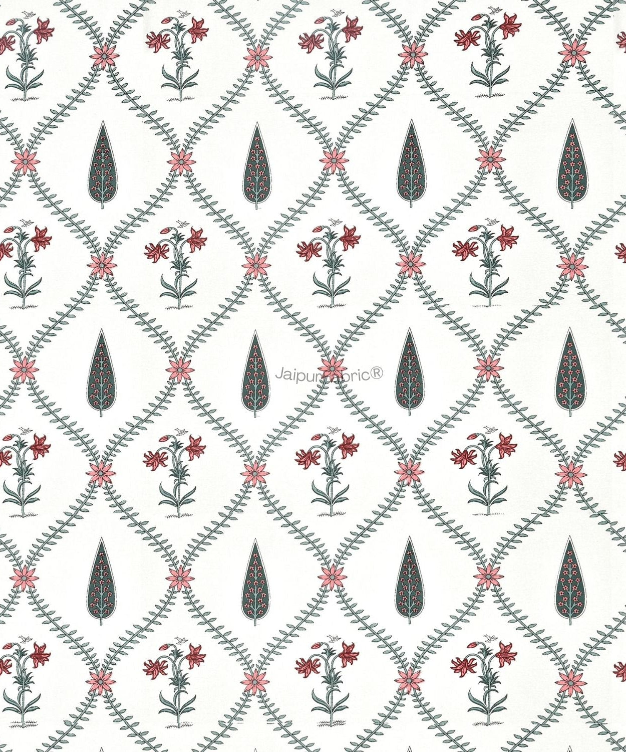 Madhuban Handblock Pink Flowers and Green Leaves Double Bed Quilt