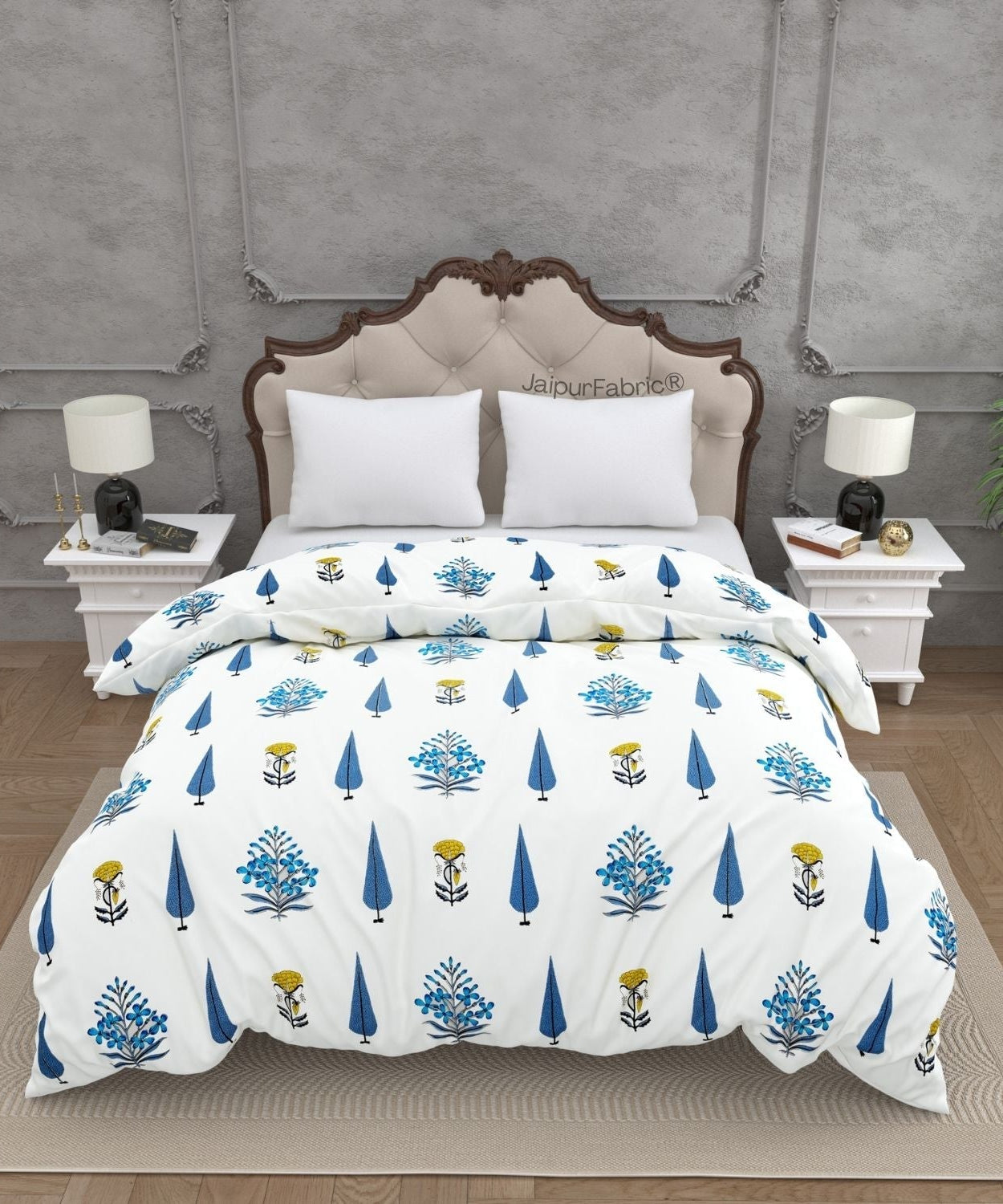 Beautiful Plarsh Floral Premium Hand Blocks of India Cotton Double Bed Quilt