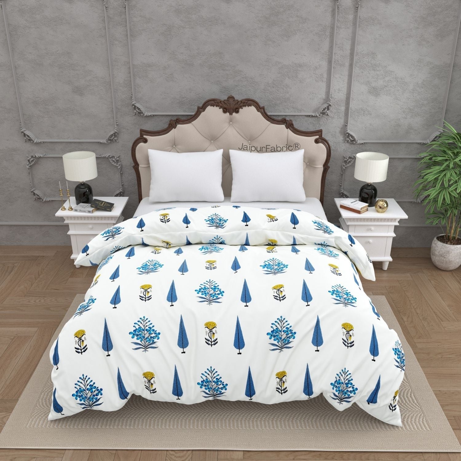 Beautiful Plarsh Floral Premium Hand Blocks of India Cotton Double Bed Quilt