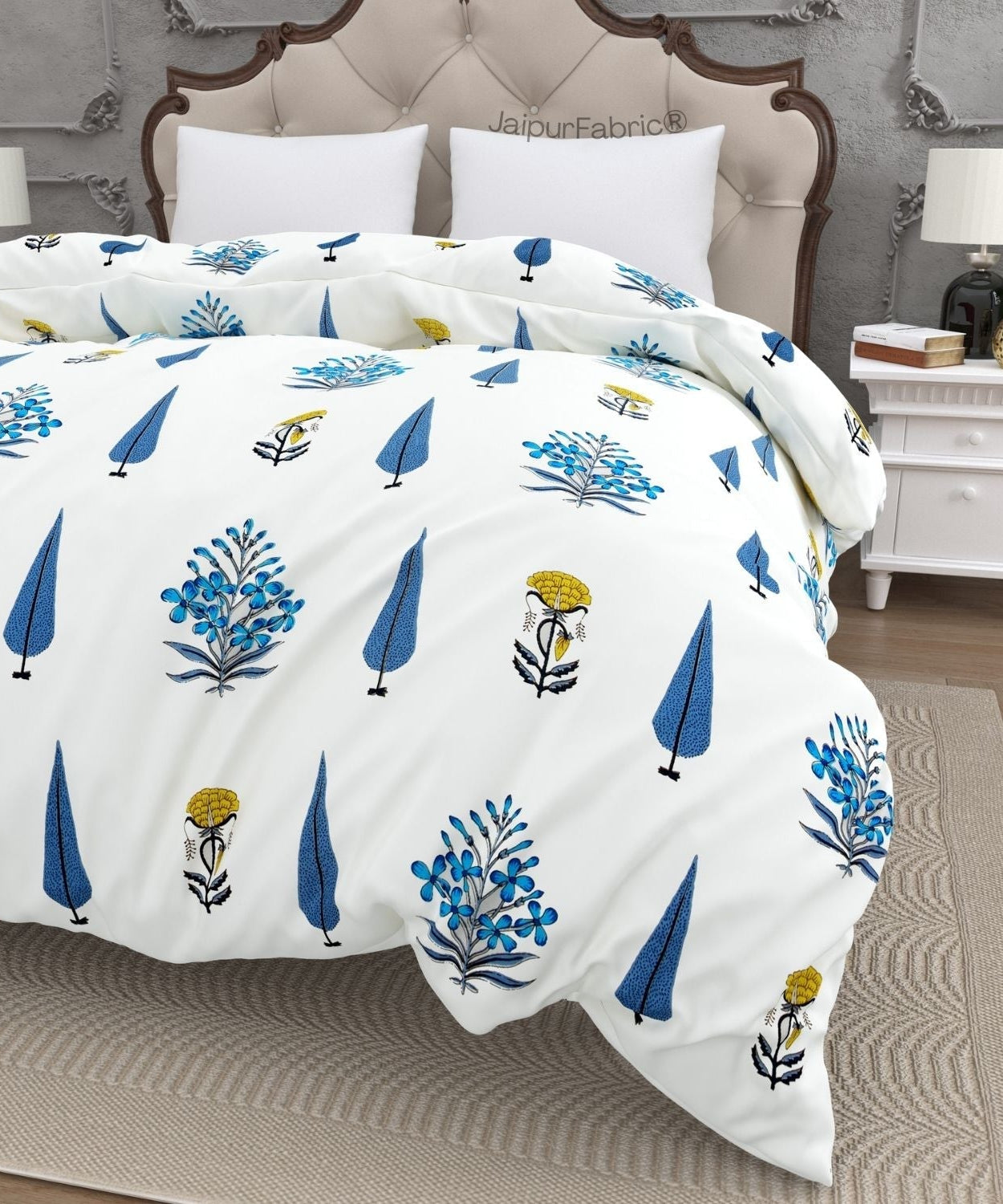 Beautiful Plarsh Floral Premium Hand Blocks of India Cotton Double Bed Quilt