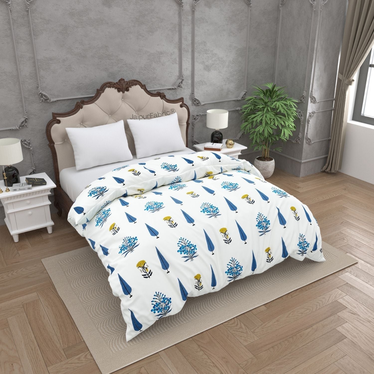 Beautiful Plarsh Floral Premium Hand Blocks of India Cotton Double Bed Quilt