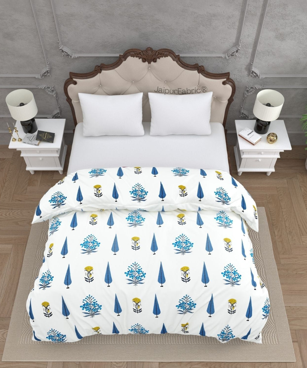 Beautiful Plarsh Floral Premium Hand Blocks of India Cotton Double Bed Quilt