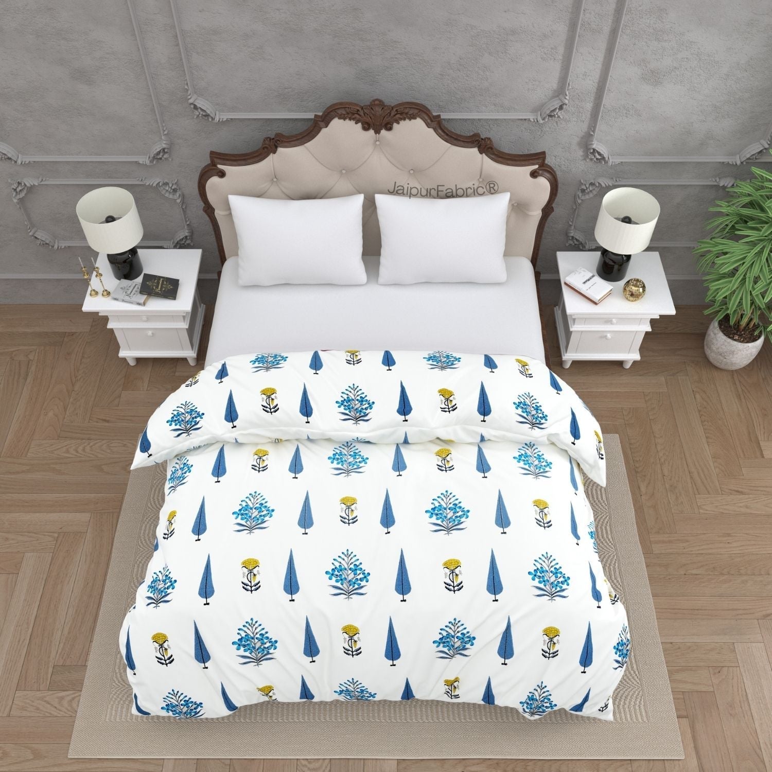 Beautiful Plarsh Floral Premium Hand Blocks of India Cotton Double Bed Quilt