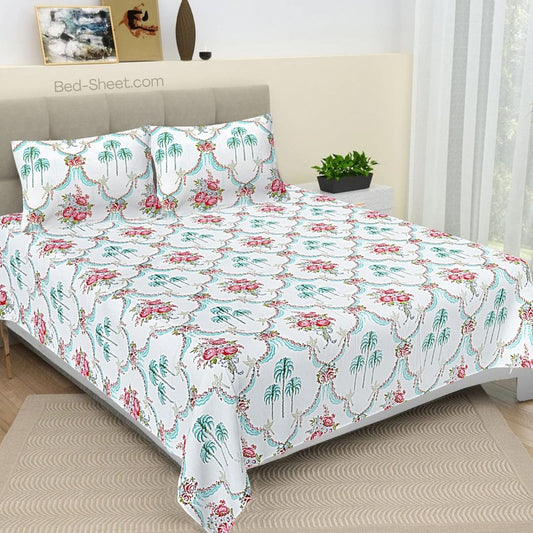 Rose Blossom Vibrant Jaipur Mela Block Print Bedsheet