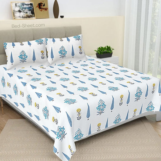 Elegant Floral Plarsh Premium Indian Hand Block Bedsheet