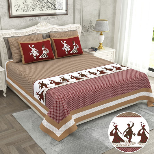 Divine Dance Maroon Cotton King Size Bedsheet