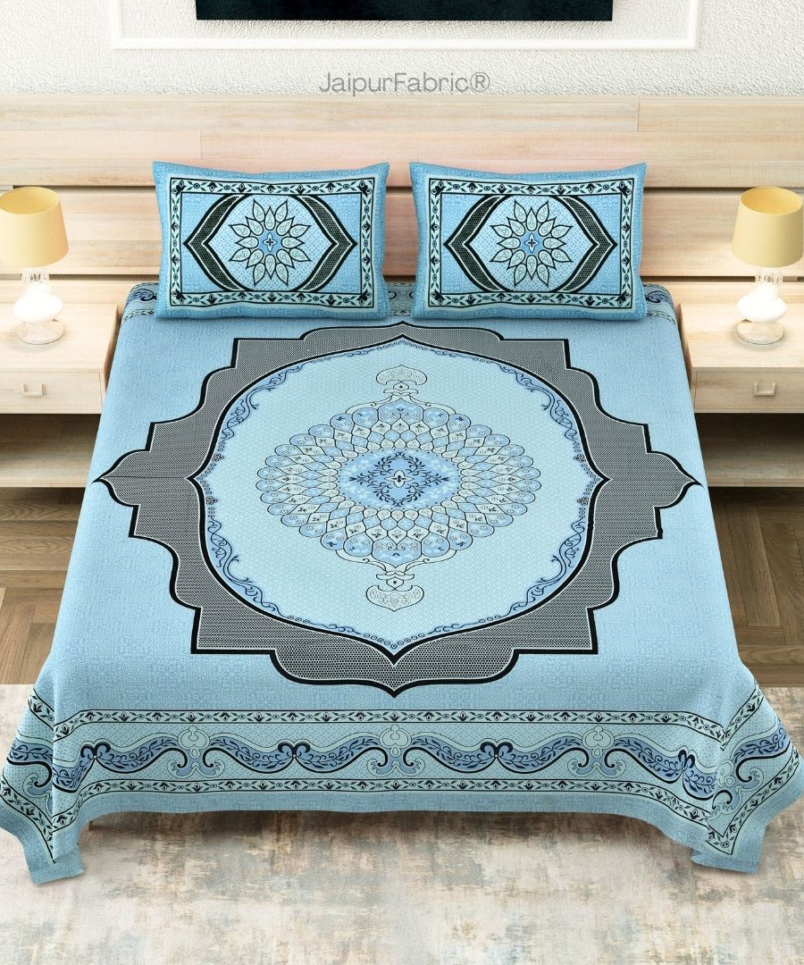 Teal Lotus Sutra Abundance Pure Cotton King Size Bedsheet
