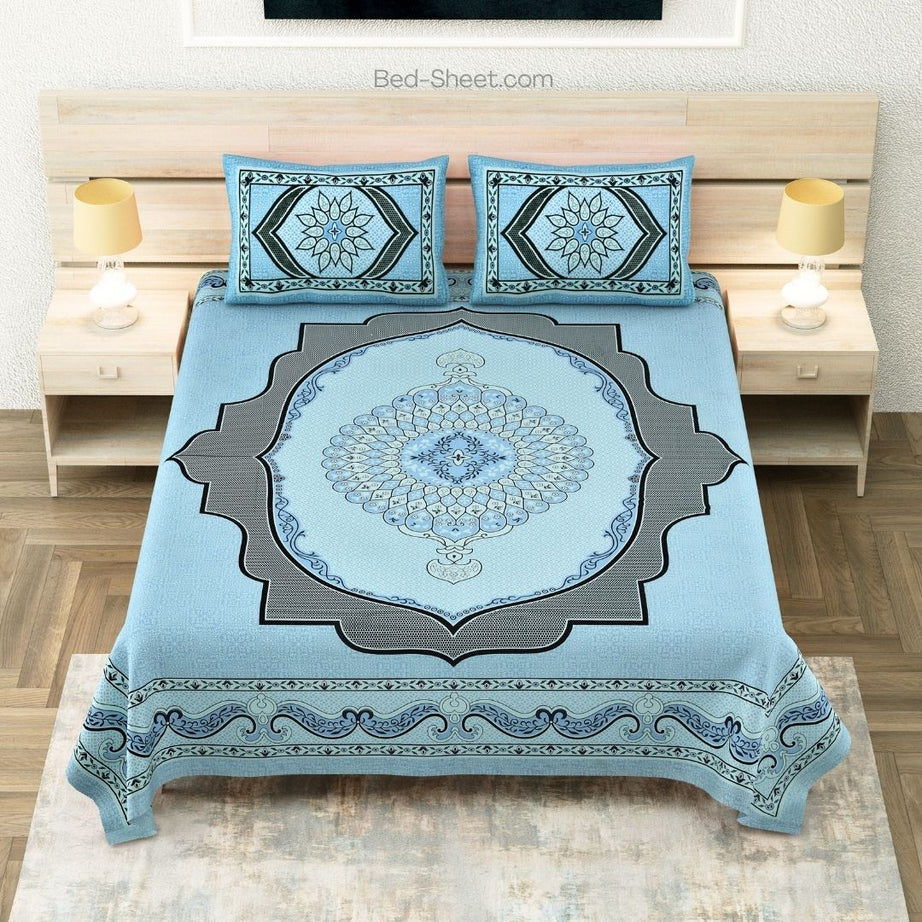 Teal Lotus Bliss Pure Cotton King Size Bedsheet