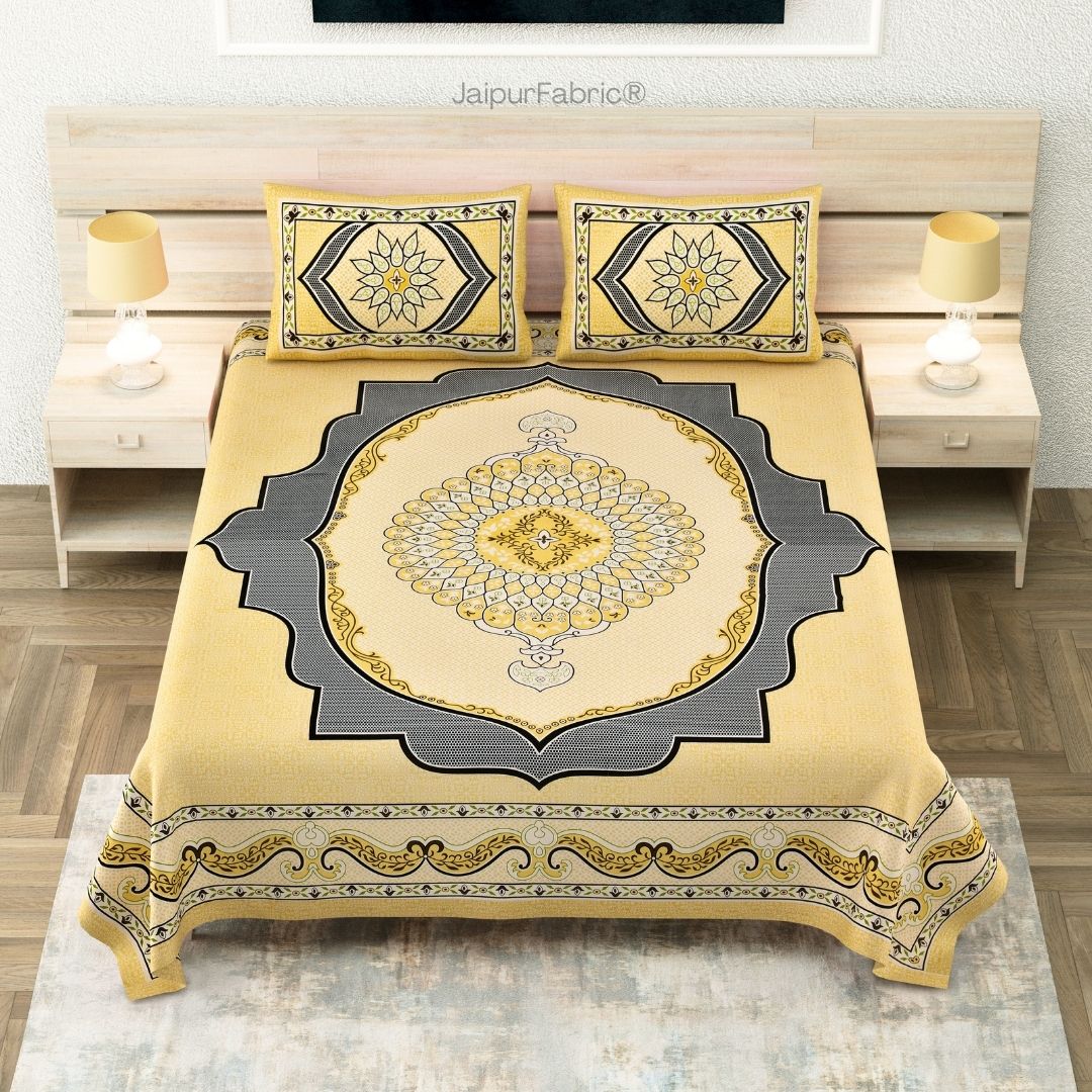 Golden Lotus Sutra Abundance Pure Cotton King Size Bedsheet